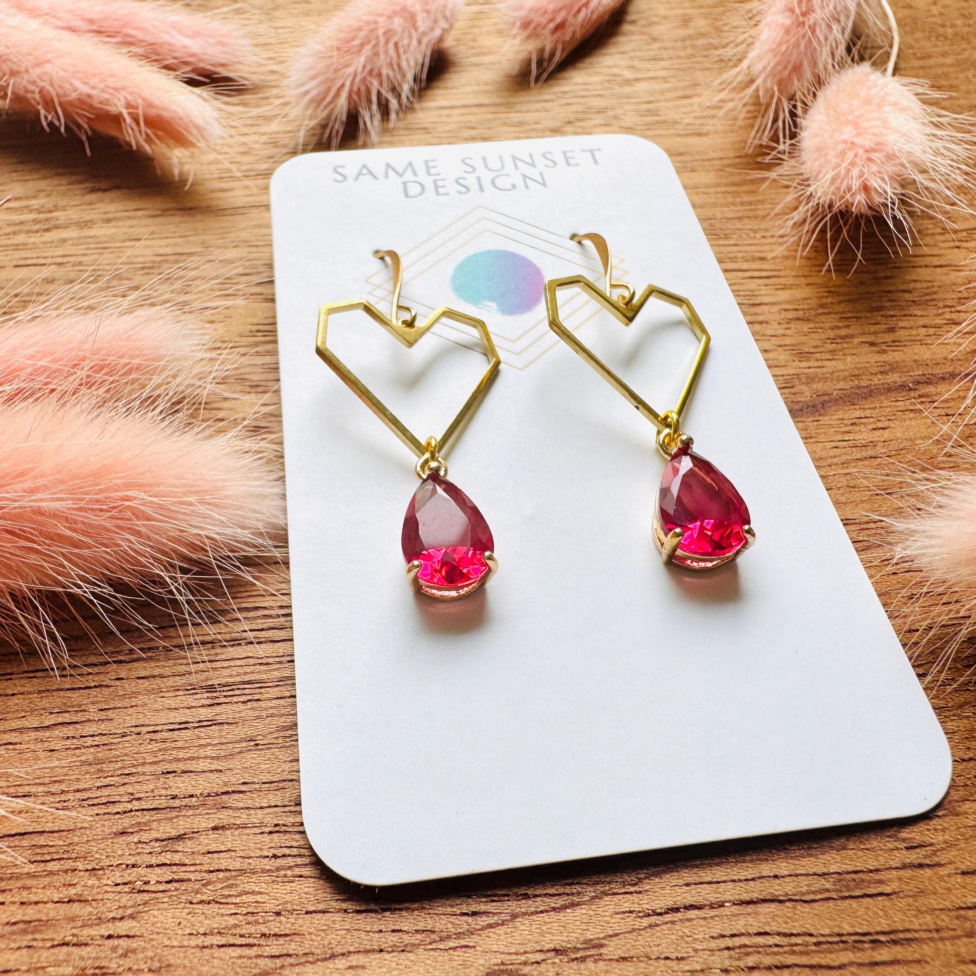 Heart Earrings Gold, Red Earrings, Fairycore, Boho Chic Earrings, Brass Dangle Earrings, Tween Jewelry, Best Friend Valentine’s Day Gift