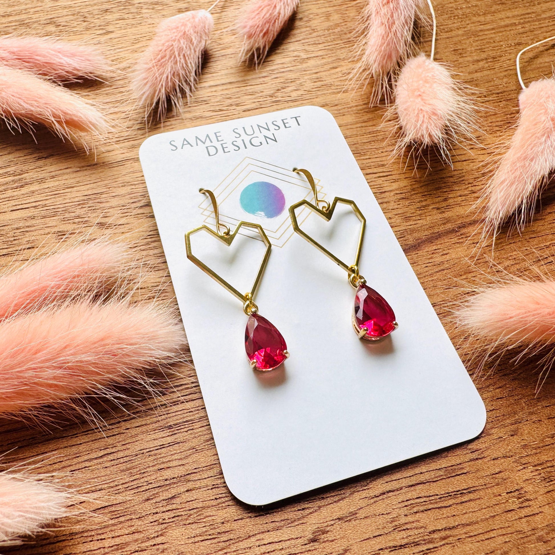 Heart Earrings Gold, Red Earrings, Fairycore, Boho Chic Earrings, Brass Dangle Earrings, Tween Jewelry, Best Friend Valentine’s Day Gift