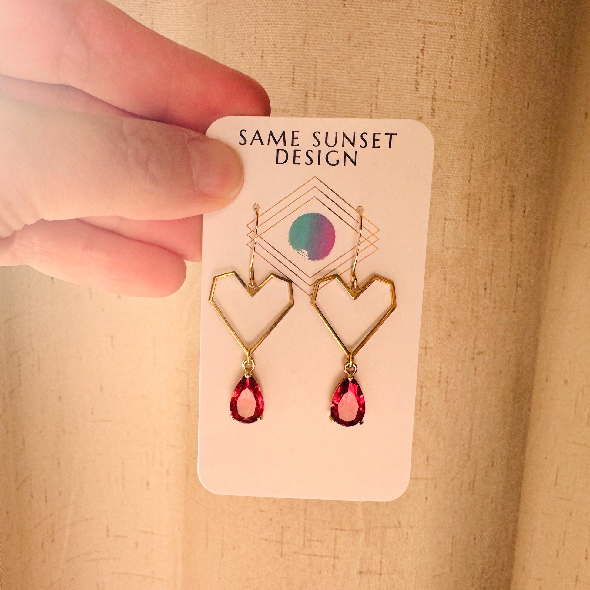 Heart Earrings Gold, Red Earrings, Fairycore, Boho Chic Earrings, Brass Dangle Earrings, Tween Jewelry, Best Friend Valentine’s Day Gift