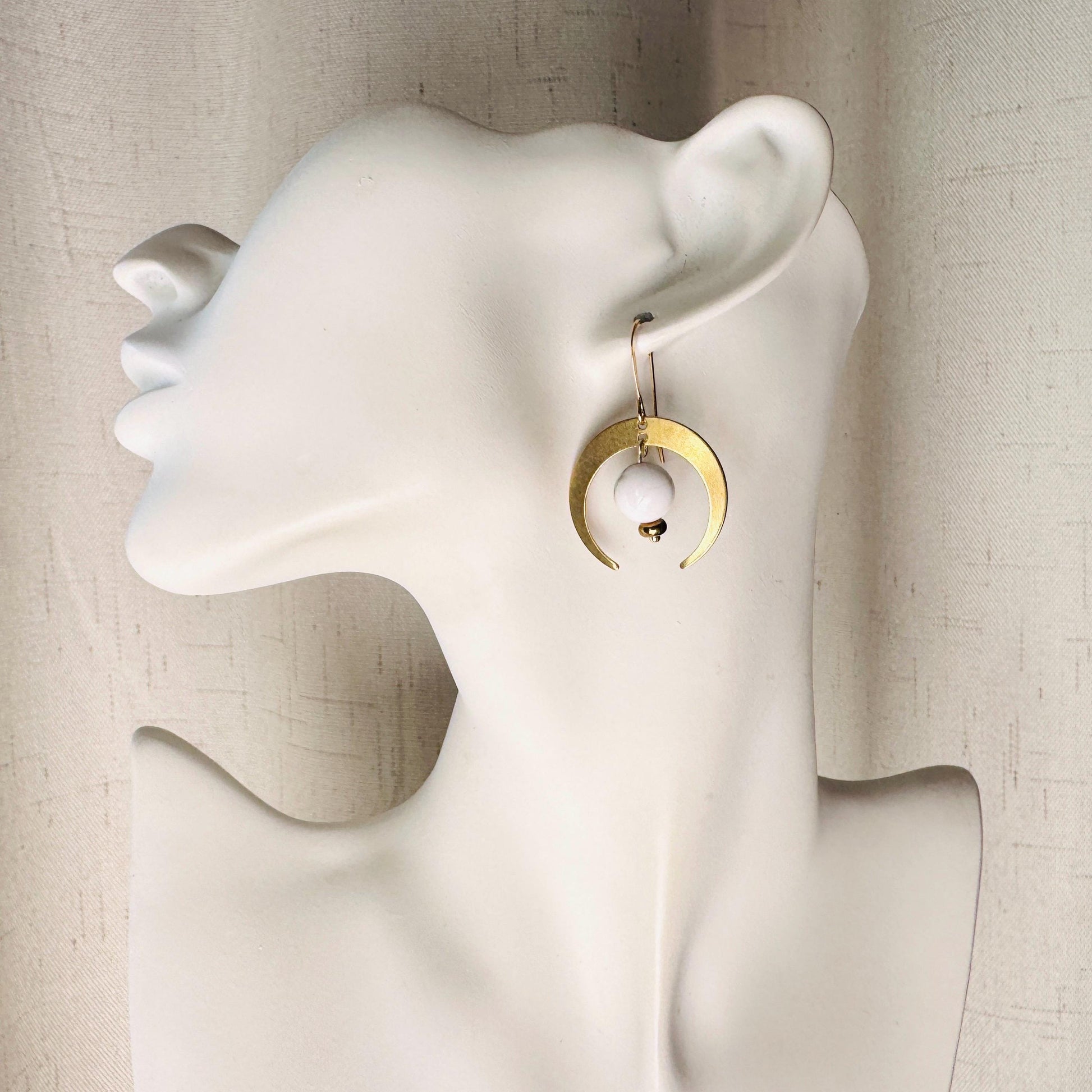 Howlite Earrings, Witchy Earrings, Celestial Earrings Gold, Beachy Jewelry, Moon Earrings Dangle, Friend Gifts for Birthday, Teacher Gift
