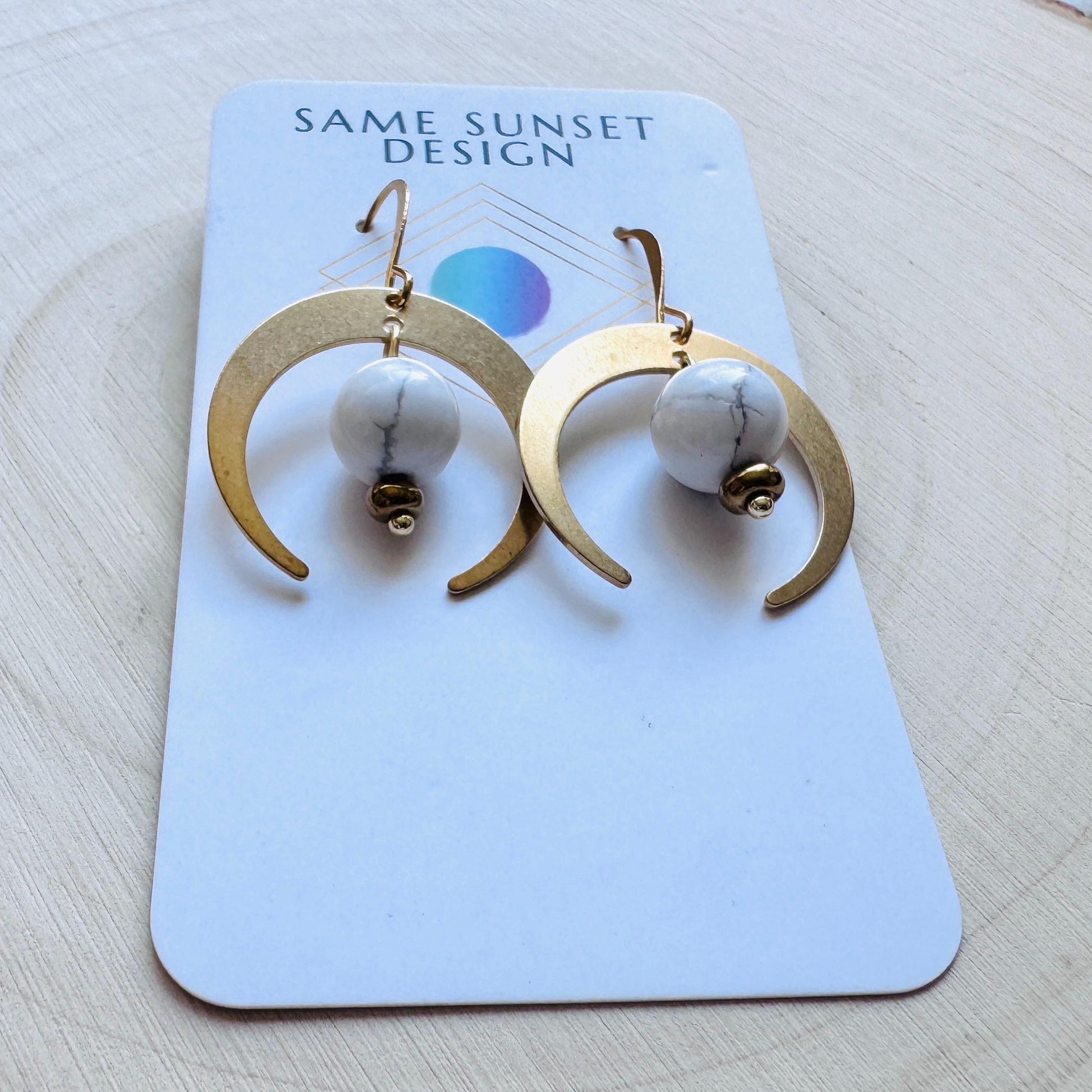 Howlite Earrings, Witchy Earrings, Celestial Earrings Gold, Beachy Jewelry, Moon Earrings Dangle, Friend Gifts for Birthday, Teacher Gift
