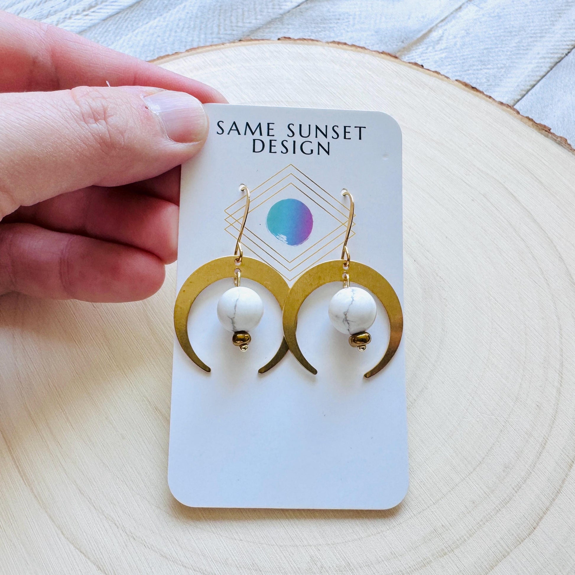 Howlite Earrings, Witchy Earrings, Celestial Earrings Gold, Beachy Jewelry, Moon Earrings Dangle, Friend Gifts for Birthday, Teacher Gift