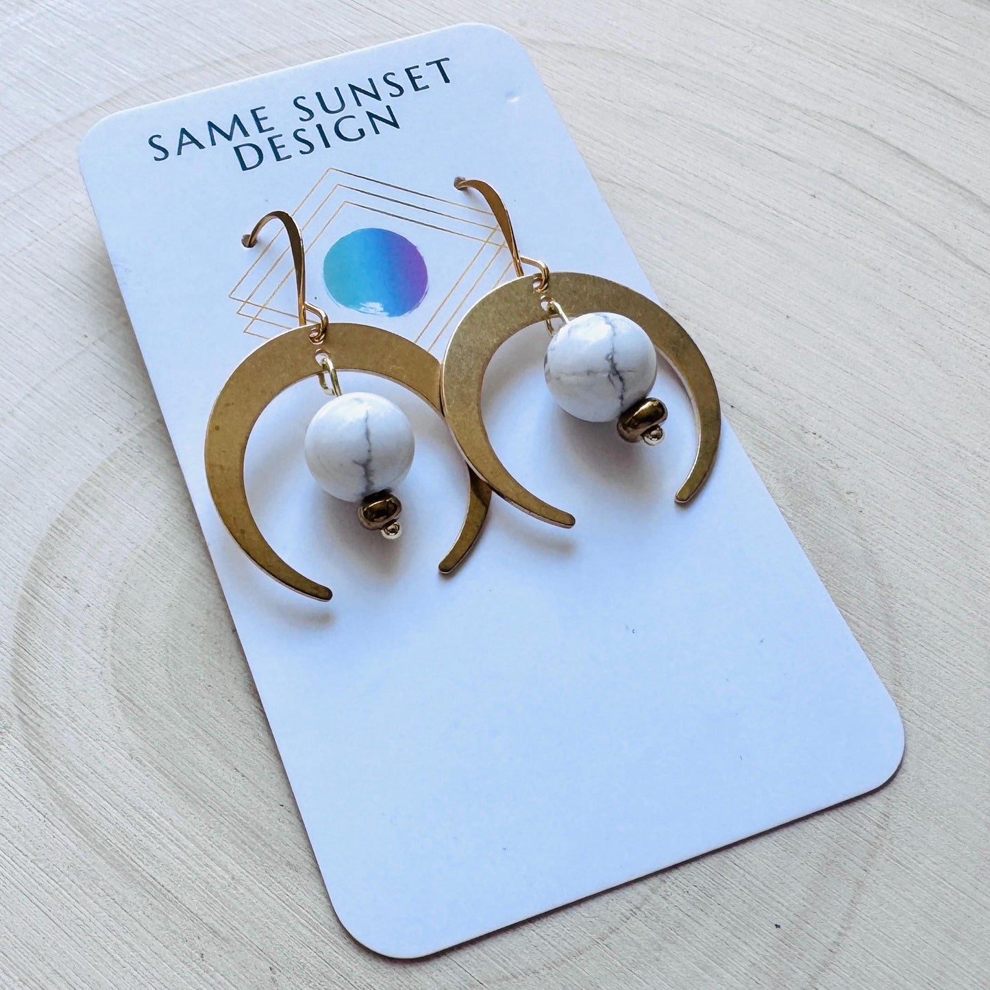 Howlite Earrings, Witchy Earrings, Celestial Earrings Gold, Beachy Jewelry, Moon Earrings Dangle, Friend Gifts for Birthday, Teacher Gift