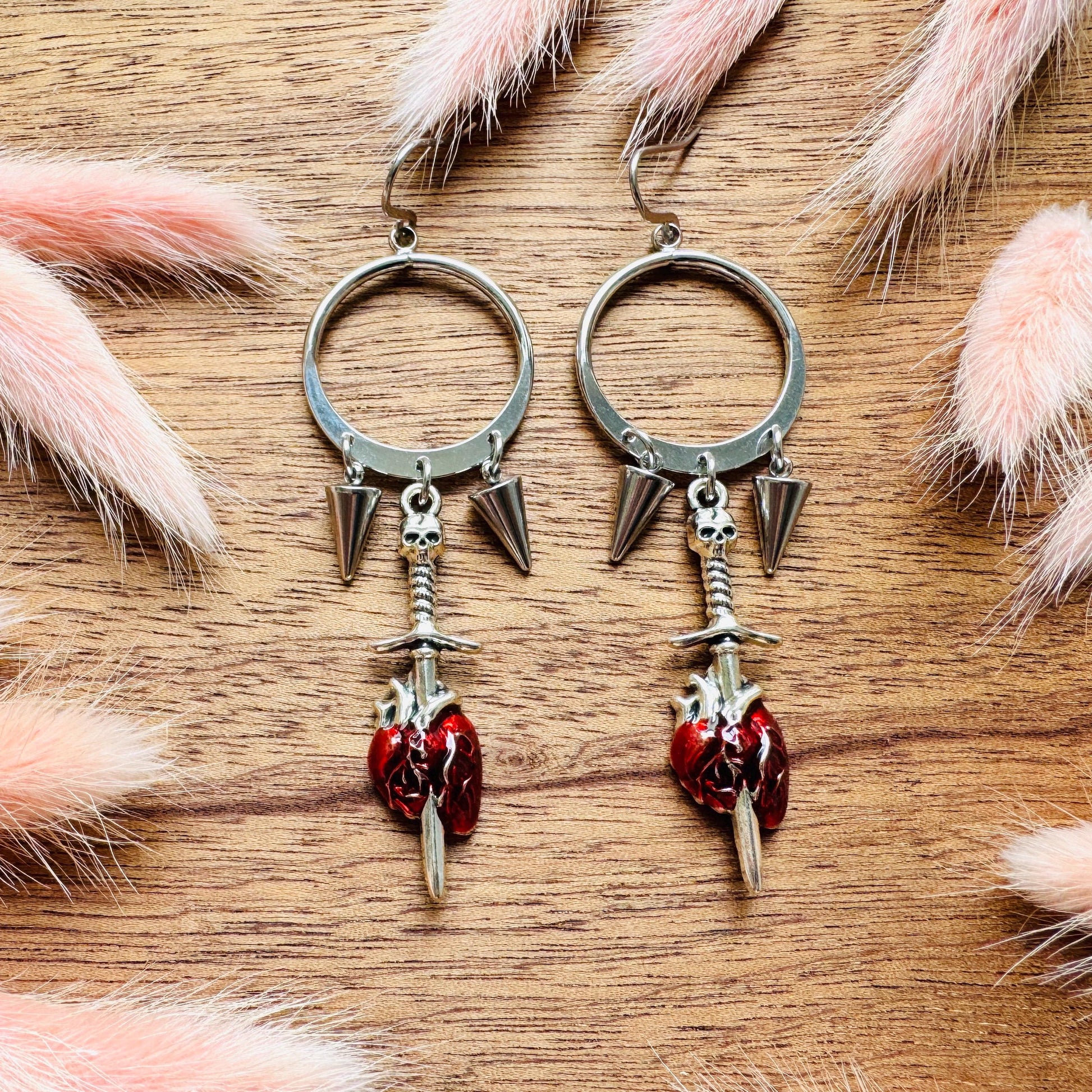 Anatomical Heart Earrings, Skull Earrings, Spike Earrings, Galentines Day Earrings, Gothic Earrings Men, Valentines Gift For Her Jewelry