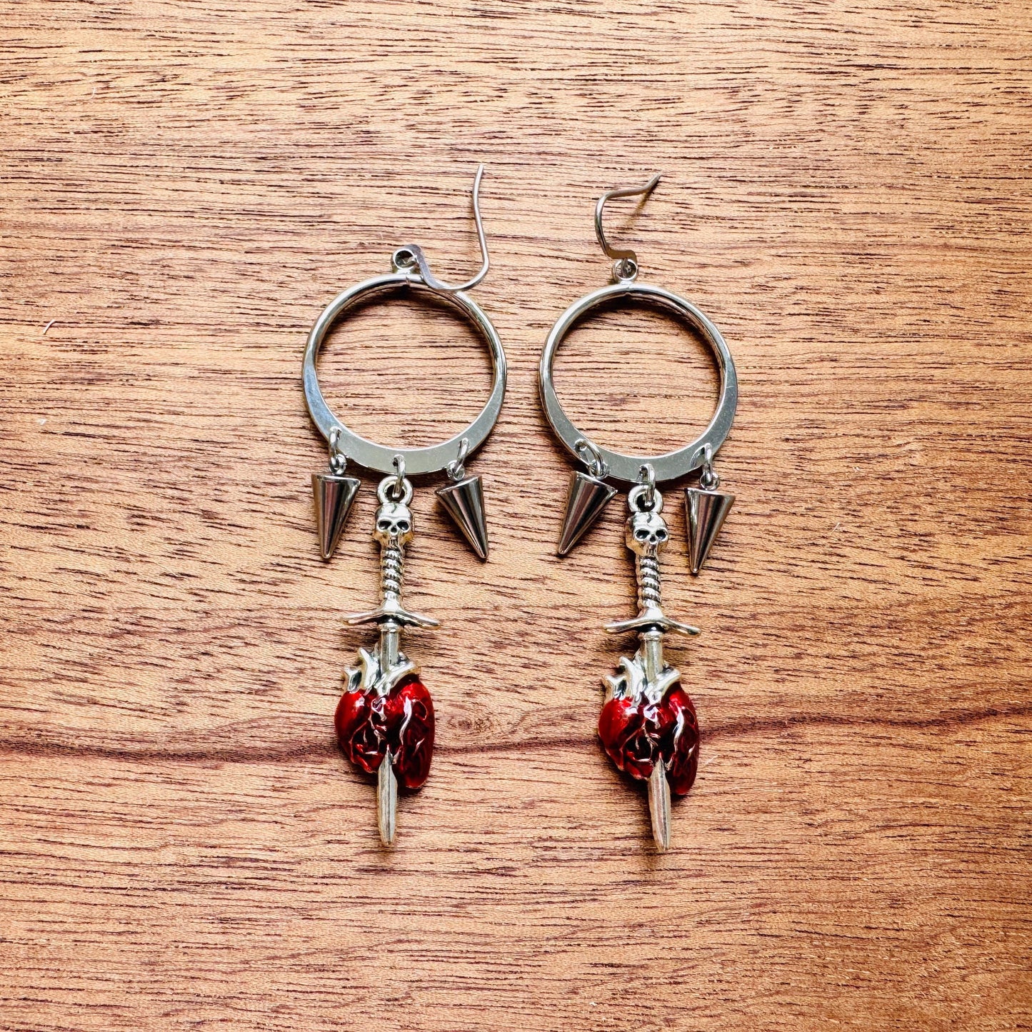 Anatomical Heart Earrings, Skull Earrings, Spike Earrings, Galentines Day Earrings, Gothic Earrings Men, Valentines Gift For Her Jewelry