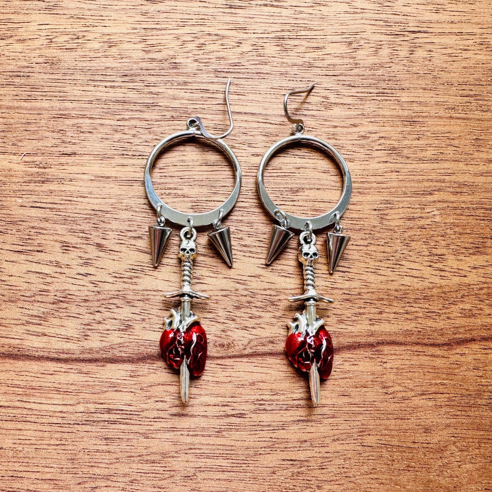 Anatomical Heart Earrings, Skull Earrings, Spike Earrings, Galentines Day Earrings, Gothic Earrings Men, Valentines Gift For Her Jewelry