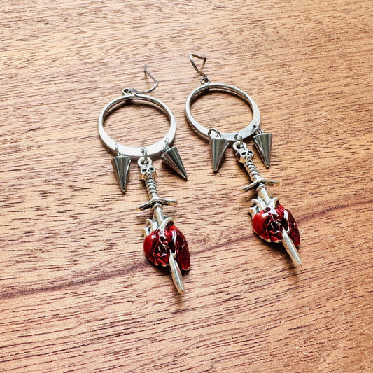 Anatomical Heart Earrings, Skull Earrings, Spike Earrings, Galentines Day Earrings, Gothic Earrings Men, Valentines Gift For Her Jewelry