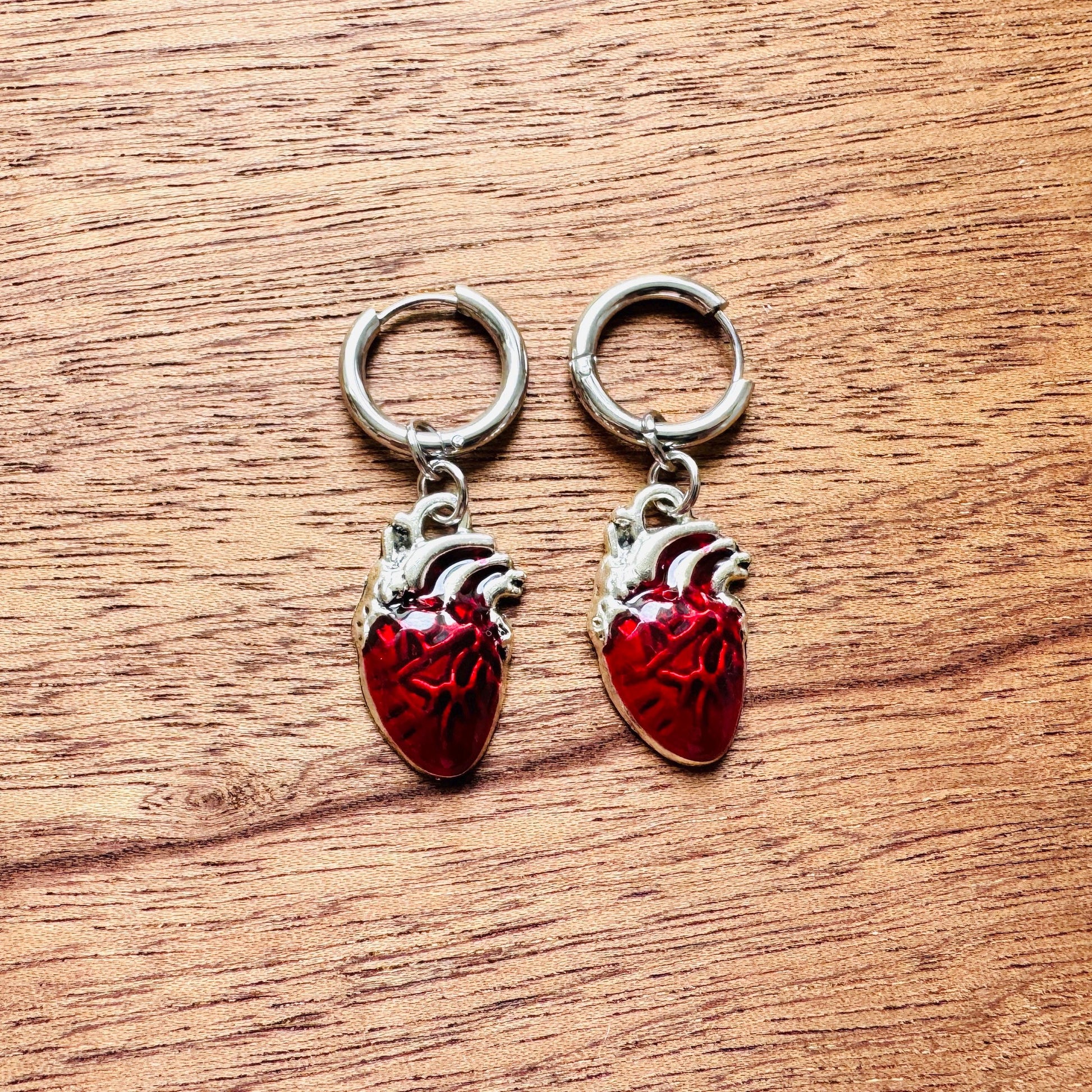 Anatomical Heart Earrings, Huggie Hoops, Galentines Day Earrings, Industrial Jewelry, Gothic Earrings Men, Valentines Gift For Her Jewelry