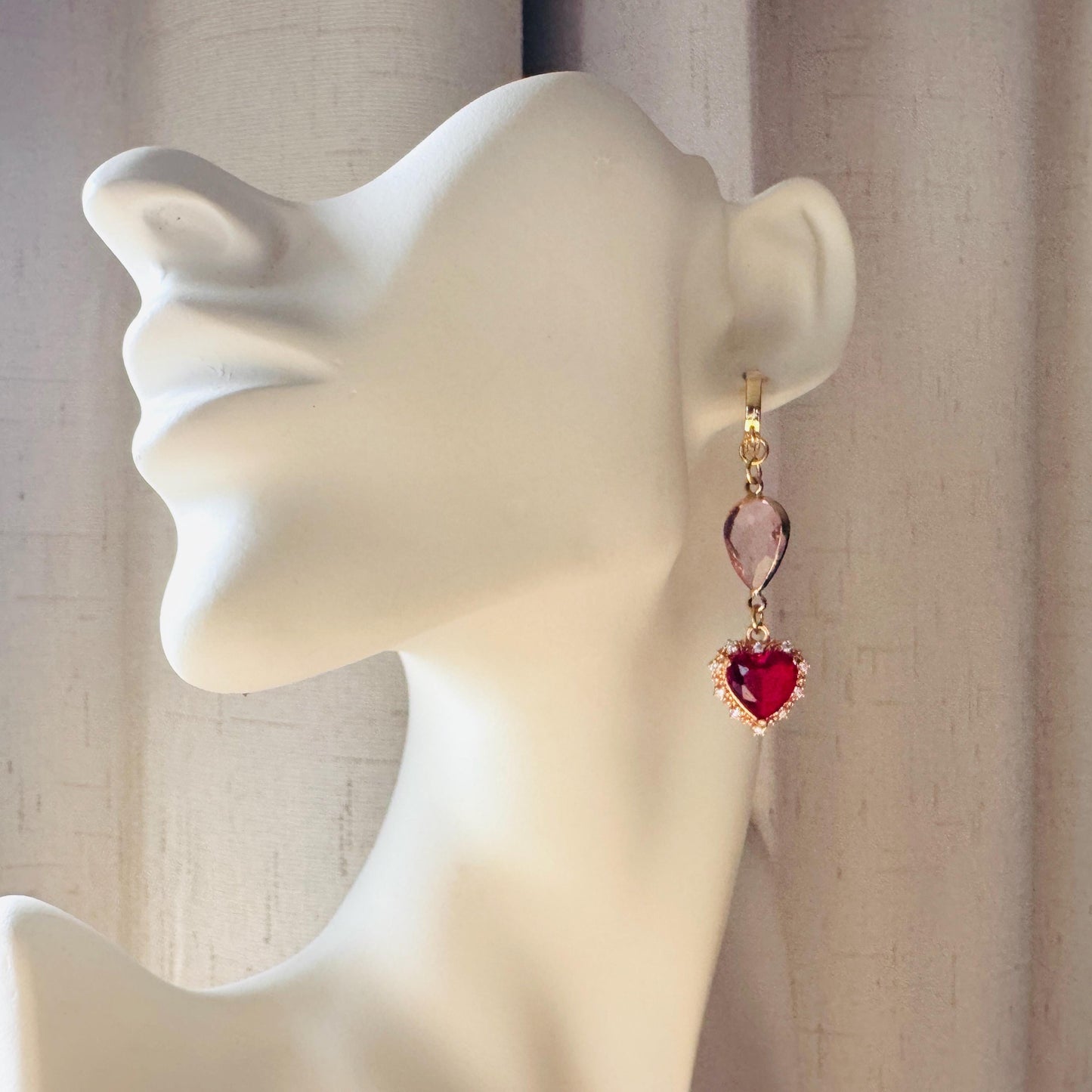Heart Earrings Gold, Huggie Hoops, Red Earrings, Boho Chic Earrings, Cottagecore Jewelry, Friend Gifts for Birthday, Witchy Gifts for Her