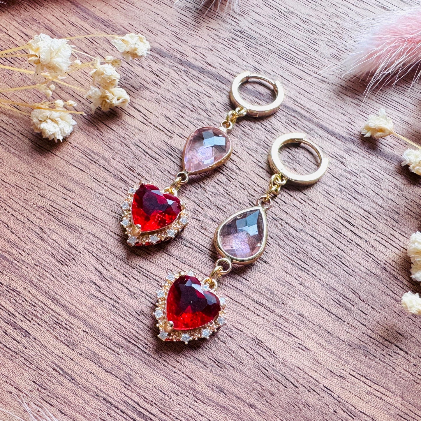 Heart Earrings Gold, Huggie Hoops, Red Earrings, Boho Chic Earrings, Cottagecore Jewelry, Friend Gifts for Birthday, Witchy Gifts for Her