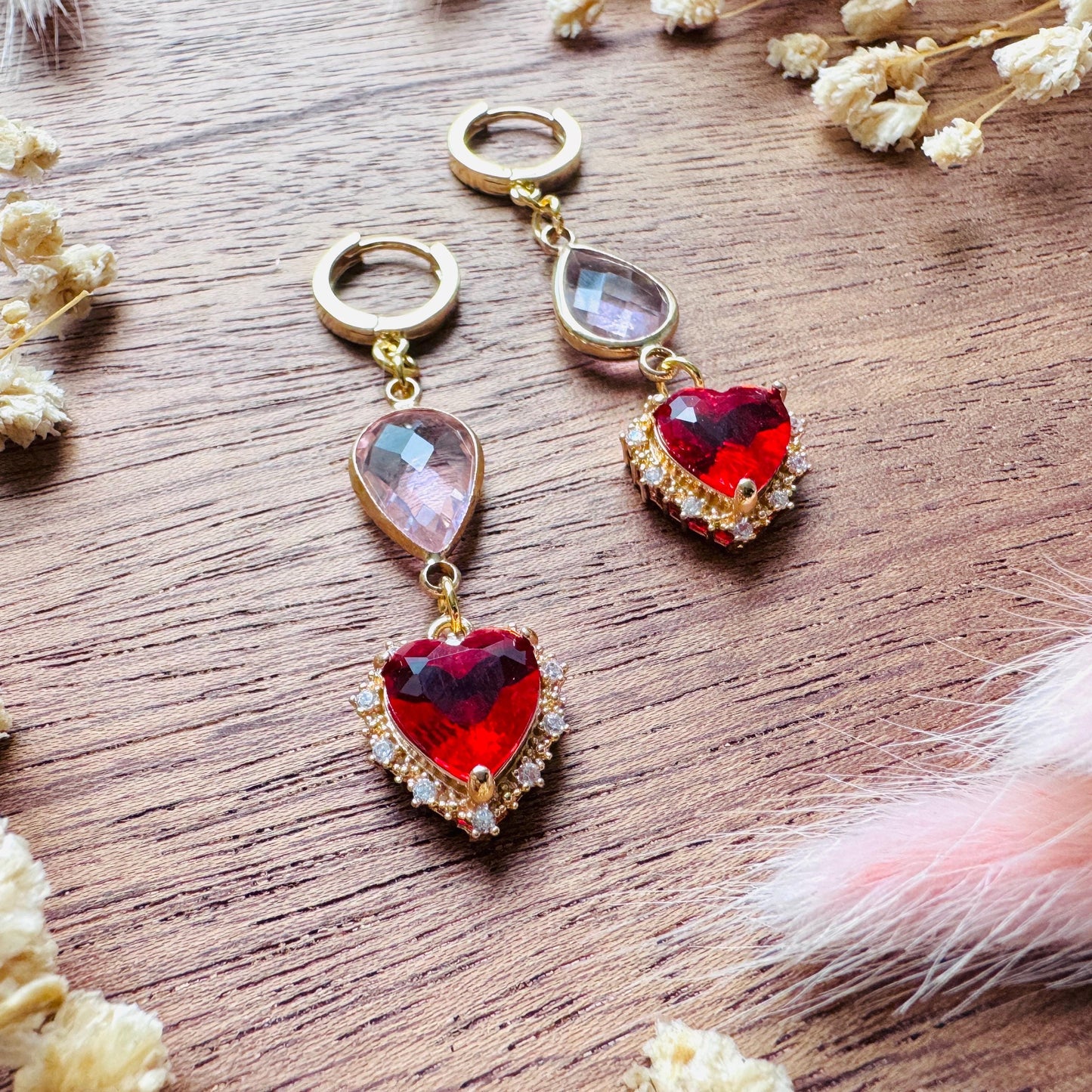 Heart Earrings Gold, Huggie Hoops, Red Earrings, Boho Chic Earrings, Cottagecore Jewelry, Friend Gifts for Birthday, Witchy Gifts for Her