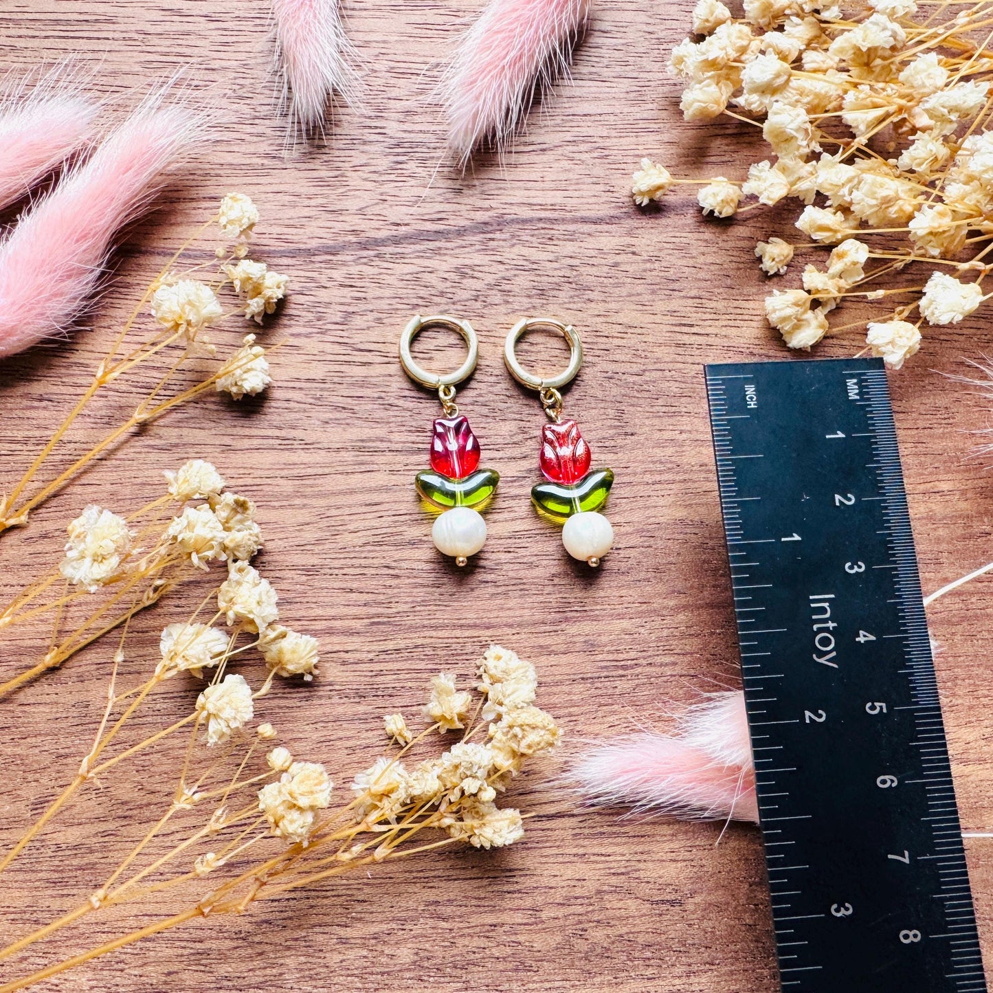 Flower Earrings, Tulip Earrings, Huggie Hoop, Botanical Earrings, Cottagecore Jewelry, Witchy Gifts for Her, Anniversary Gift for Girlfriend