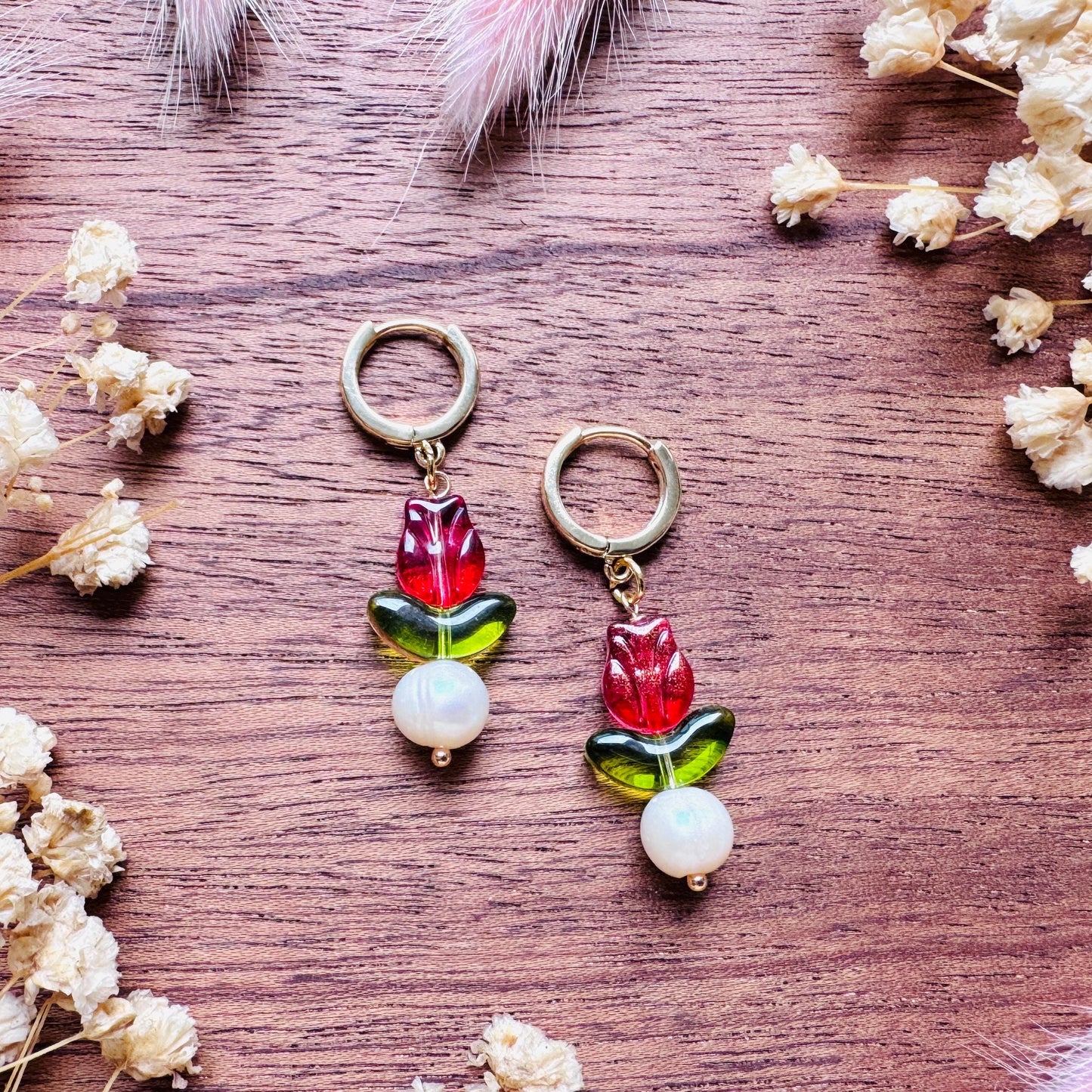 Flower Earrings, Tulip Earrings, Huggie Hoop, Botanical Earrings, Cottagecore Jewelry, Witchy Gifts for Her, Anniversary Gift for Girlfriend