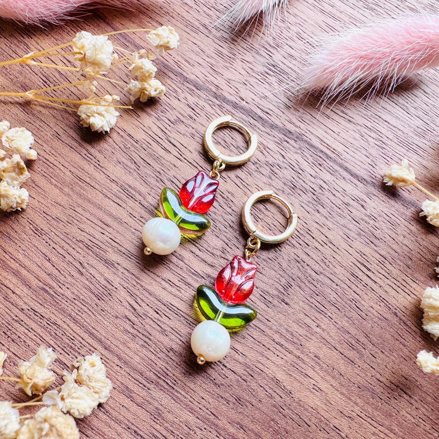 Flower Earrings, Tulip Earrings, Huggie Hoop, Botanical Earrings, Cottagecore Jewelry, Witchy Gifts for Her, Anniversary Gift for Girlfriend