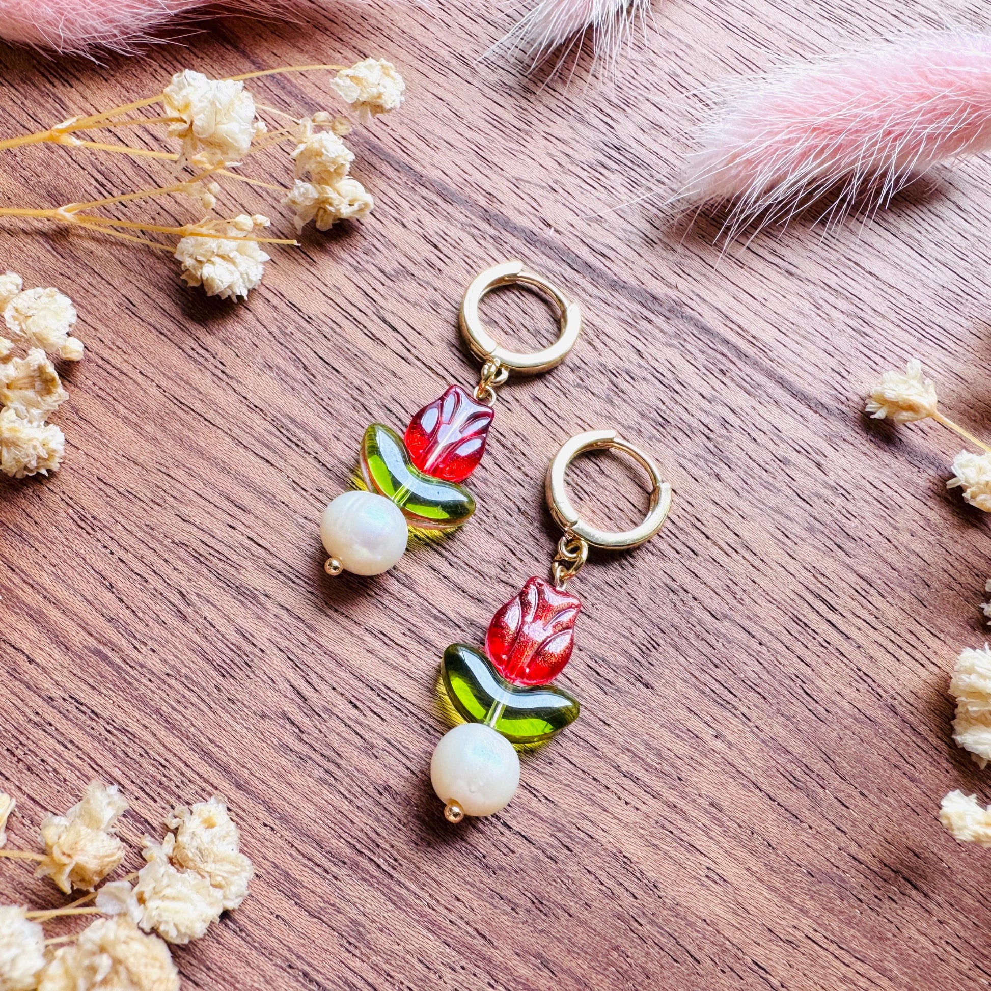 Flower Earrings, Tulip Earrings, Huggie Hoop, Botanical Earrings, Cottagecore Jewelry, Witchy Gifts for Her, Anniversary Gift for Girlfriend