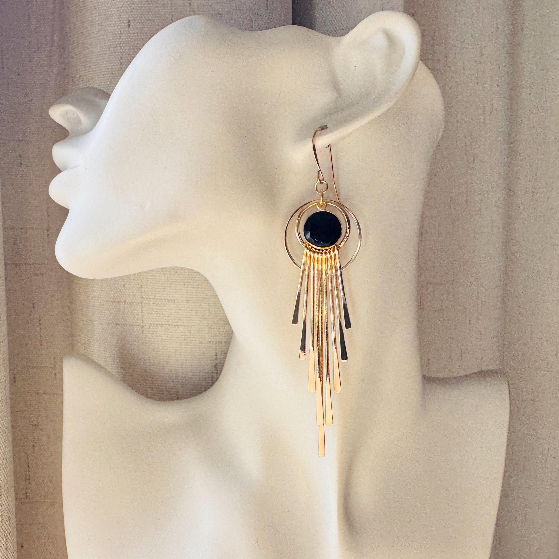 Onyx Earrings Dangle, Fringe Earrings, Witchy Earrings, Boho Earrings Gold, Gemstone Earrings, Art Deco Earrings, Bridal Jewelry, Black