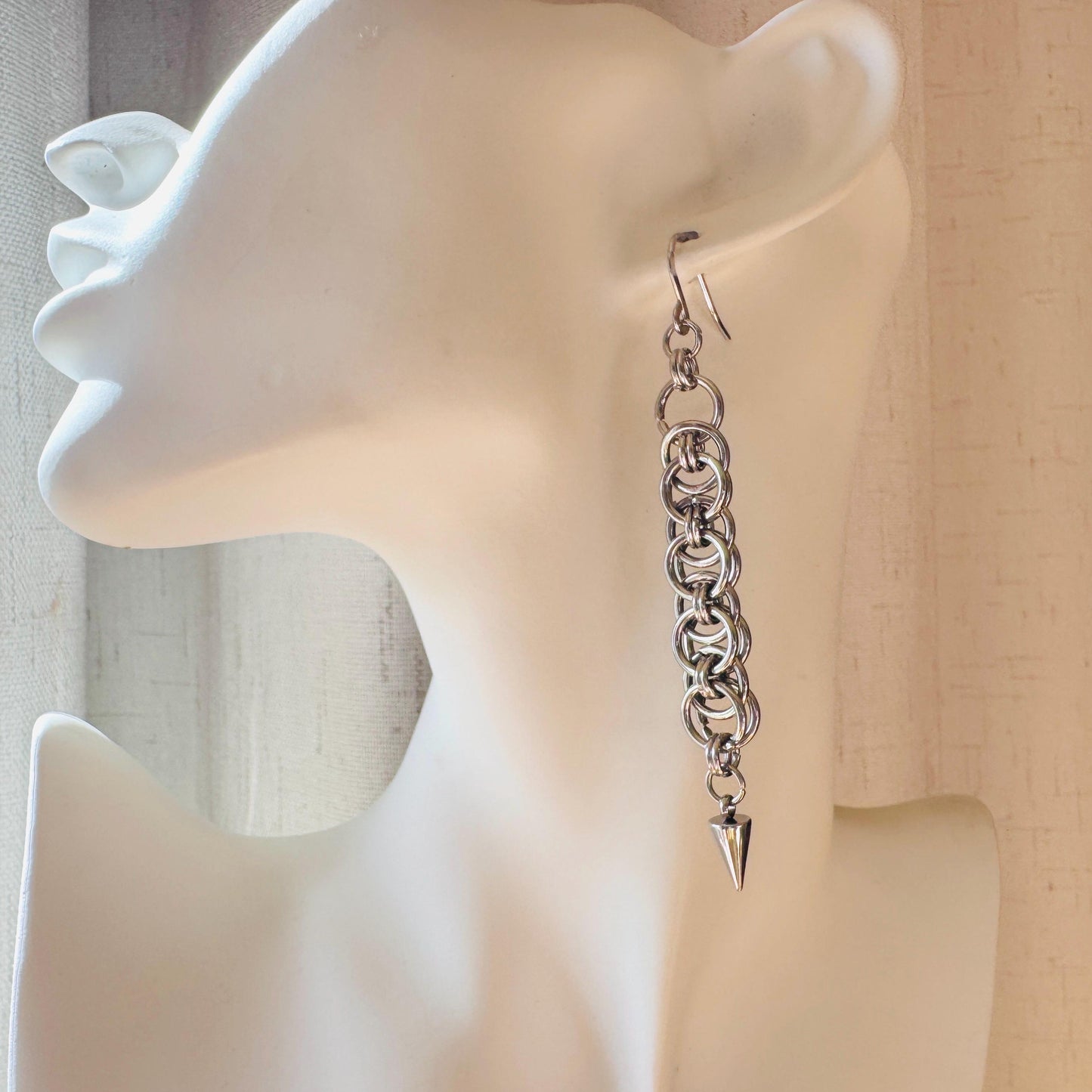 Chainmail Earrings Stainless Steel, Goth Earrings, Punk Earrings, Gothic Earrings Men, Witchy Gifts for Her, Goth Girl Gifts, Silver