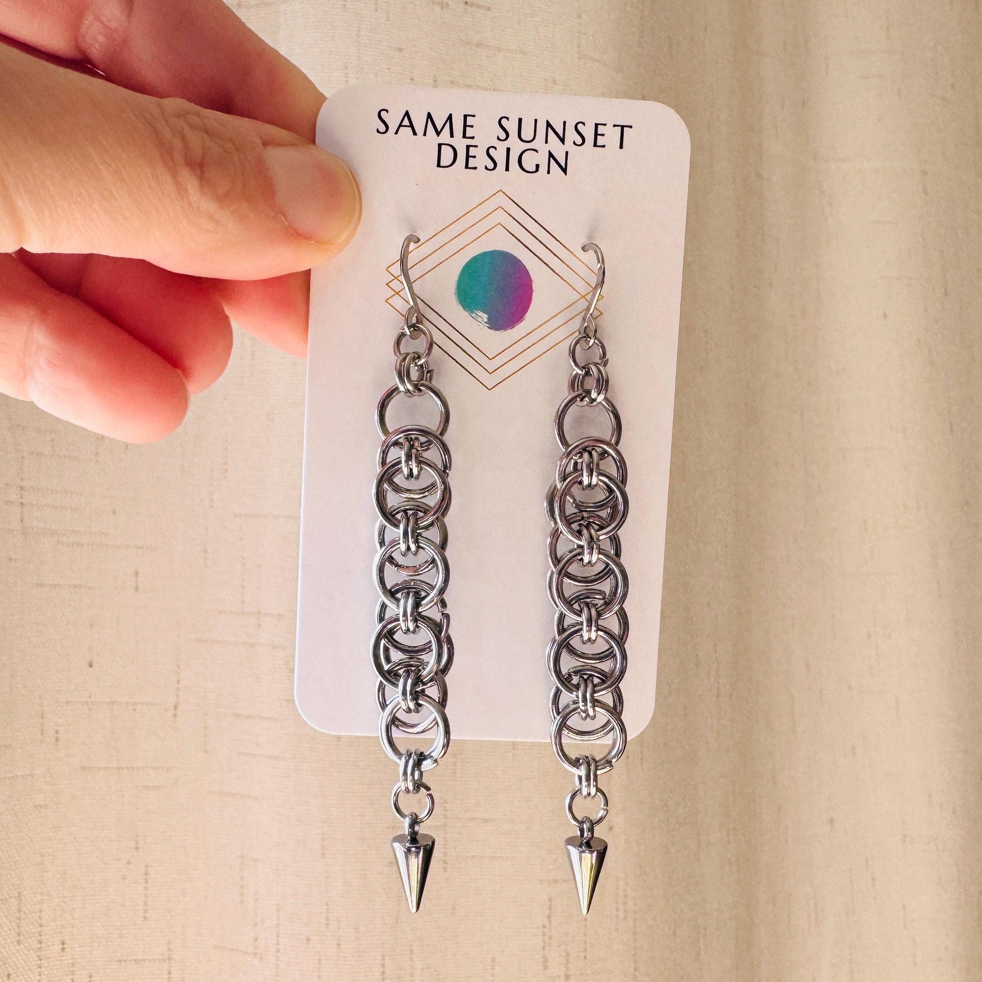Chainmail Earrings Stainless Steel, Goth Earrings, Punk Earrings, Gothic Earrings Men, Witchy Gifts for Her, Goth Girl Gifts, Silver