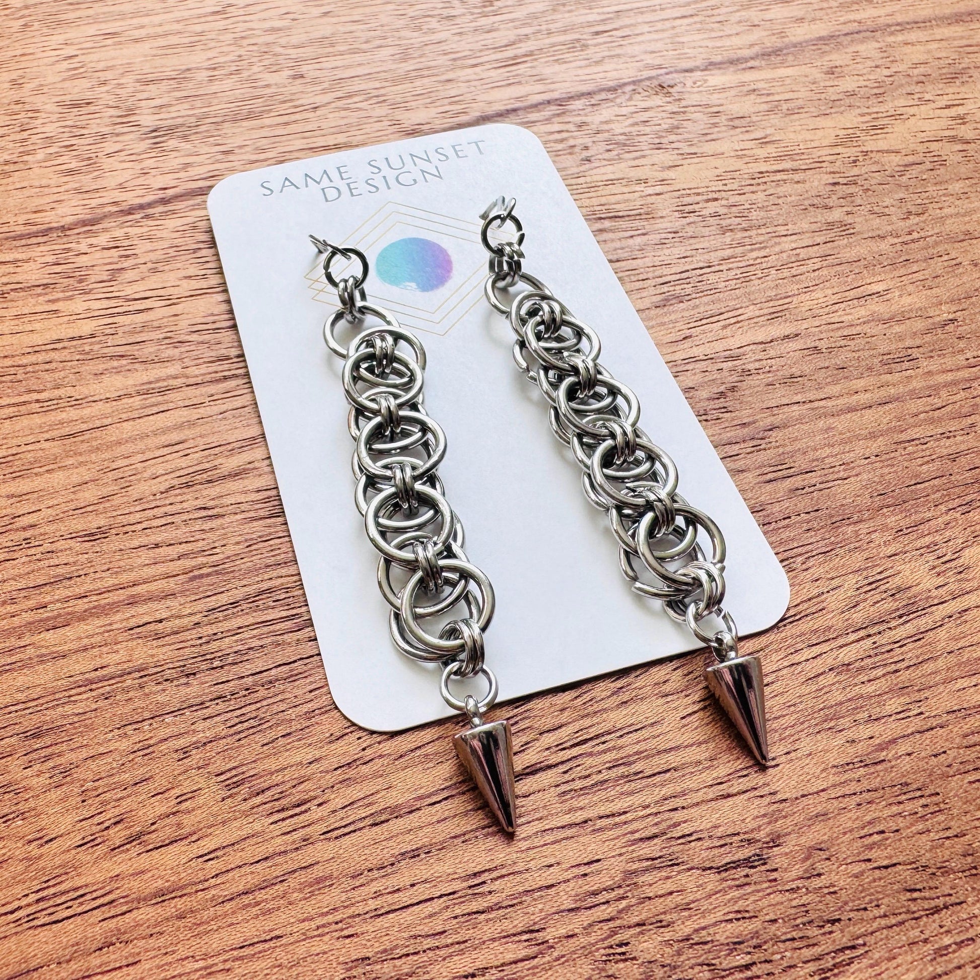 Chainmail Earrings Stainless Steel, Goth Earrings, Punk Earrings, Gothic Earrings Men, Witchy Gifts for Her, Goth Girl Gifts, Silver