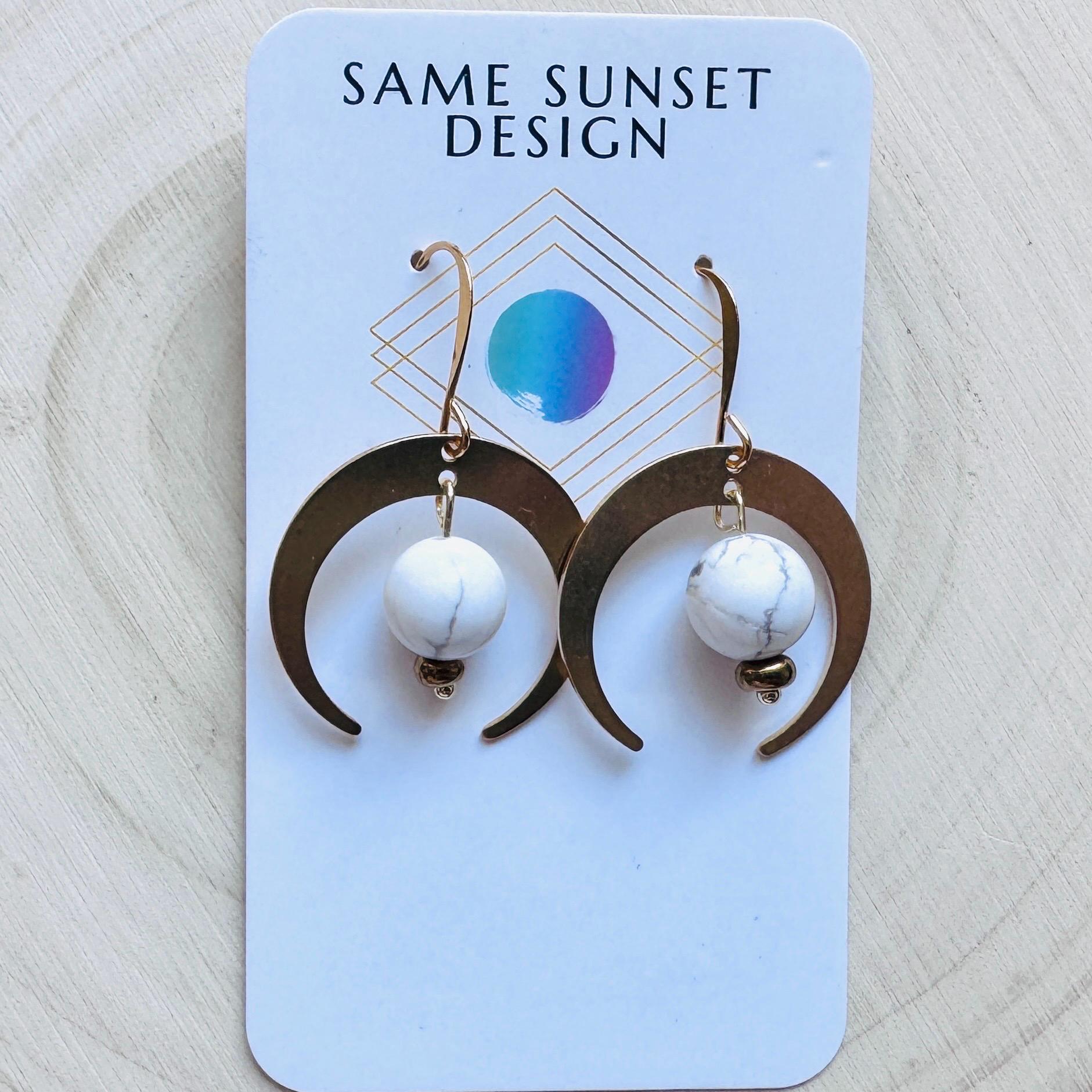 Howlite Earrings, Witchy Earrings, Celestial Earrings Gold, Beachy Jewelry, Moon Earrings Dangle, Friend Gifts for Birthday, Teacher Gift