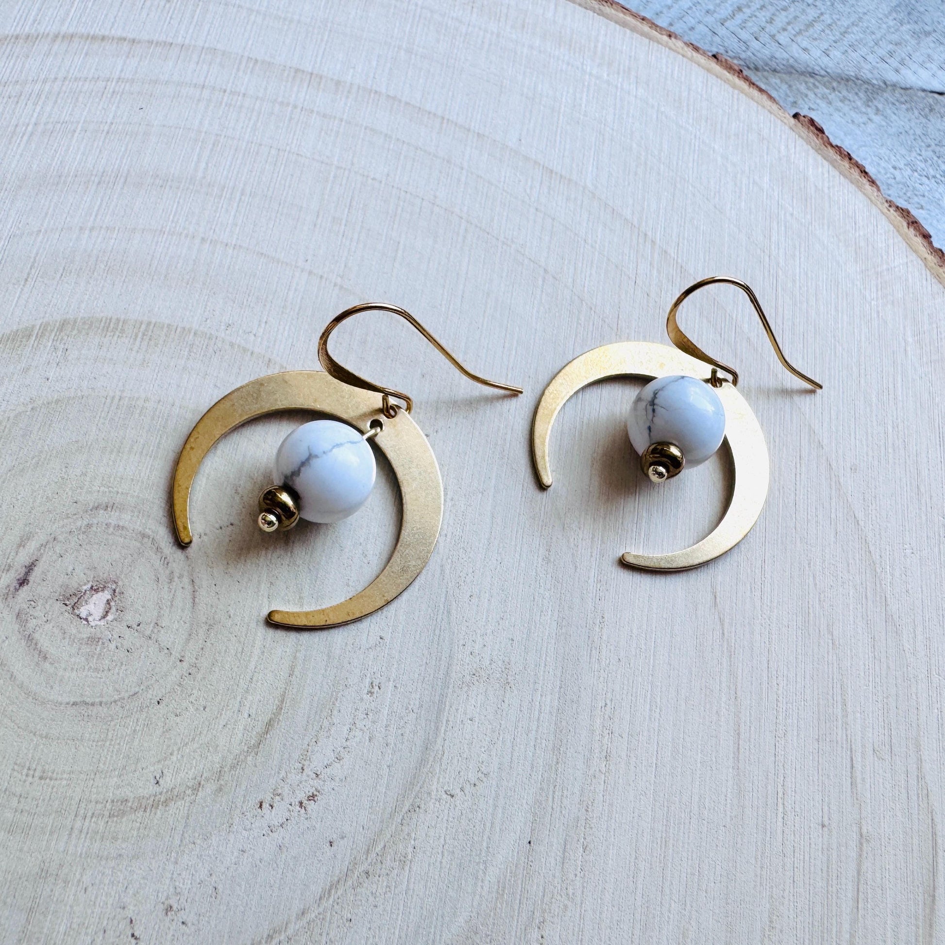 Howlite Earrings, Witchy Earrings, Celestial Earrings Gold, Beachy Jewelry, Moon Earrings Dangle, Friend Gifts for Birthday, Teacher Gift