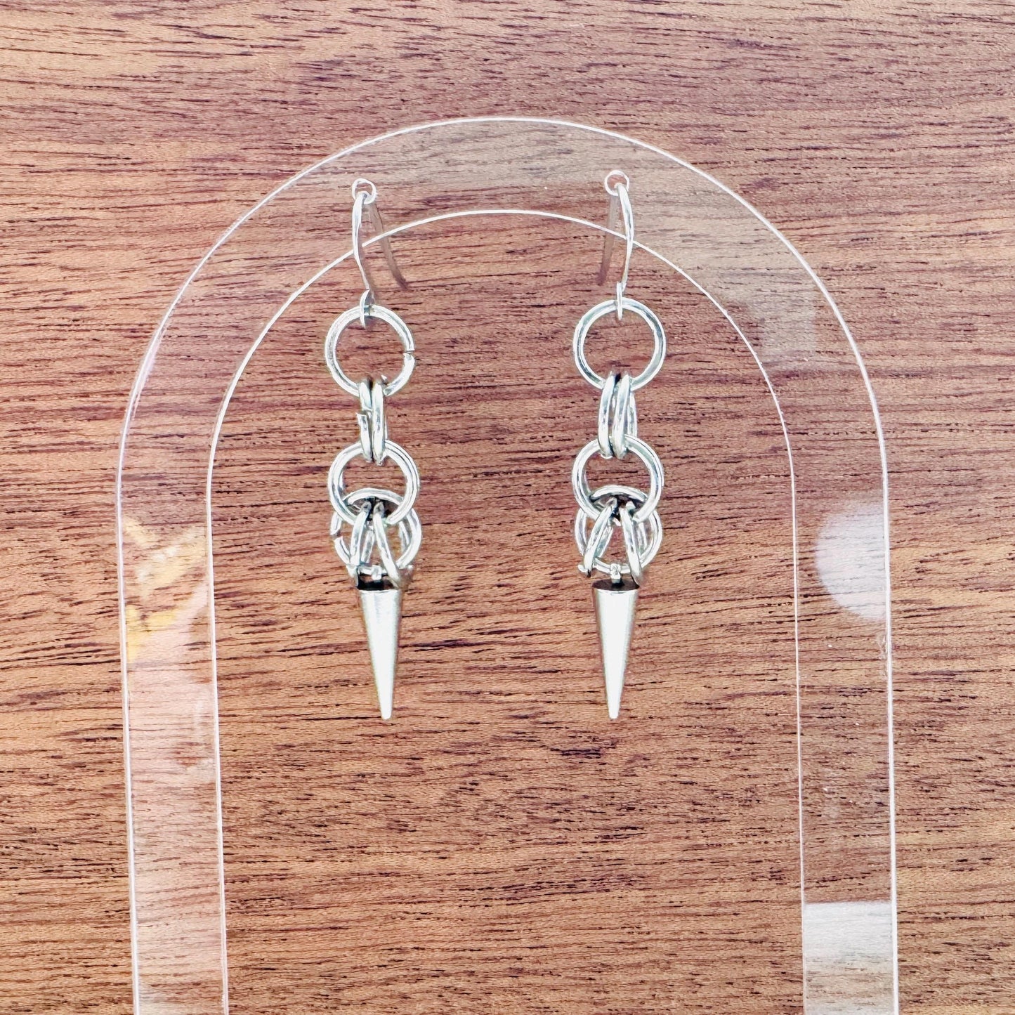 Chainmail Earrings Stainless Steel, Spike Earrings Silver, Goth Earrings, Punk Earrings, Witchy Gifts for Her, Goth Girl Gifts, Industrial