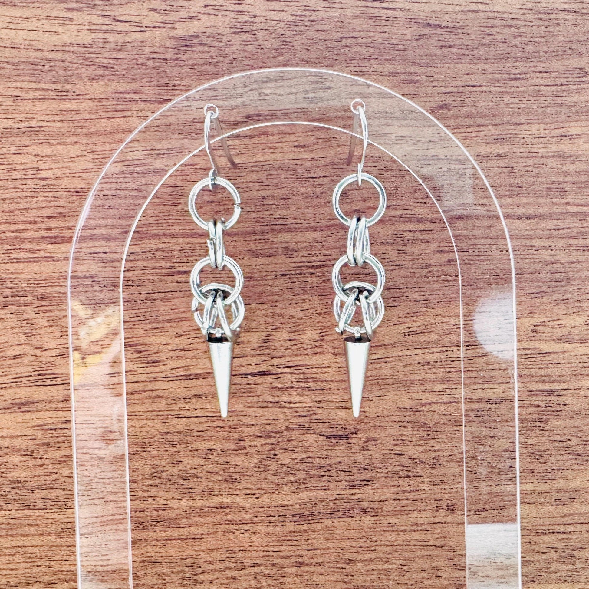 Chainmail Earrings Stainless Steel, Spike Earrings Silver, Goth Earrings, Punk Earrings, Witchy Gifts for Her, Goth Girl Gifts, Industrial