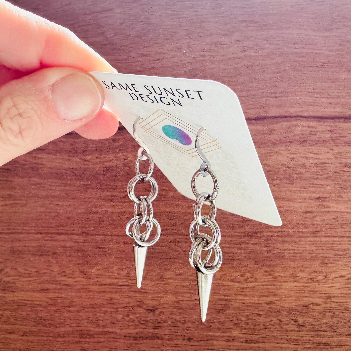 Chainmail Earrings Stainless Steel, Spike Earrings Silver, Goth Earrings, Punk Earrings, Witchy Gifts for Her, Goth Girl Gifts, Industrial