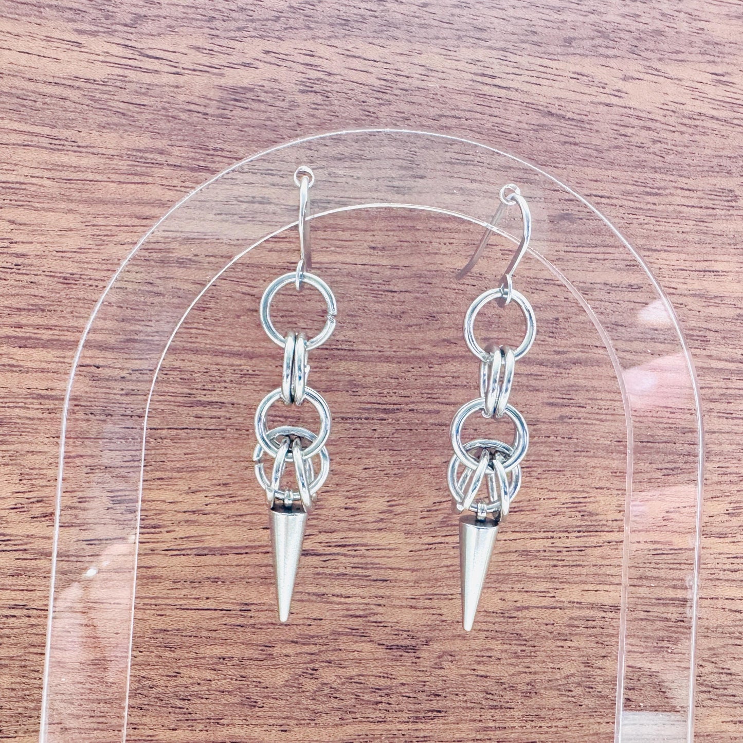 Chainmail Earrings Stainless Steel, Spike Earrings Silver, Goth Earrings, Punk Earrings, Witchy Gifts for Her, Goth Girl Gifts, Industrial