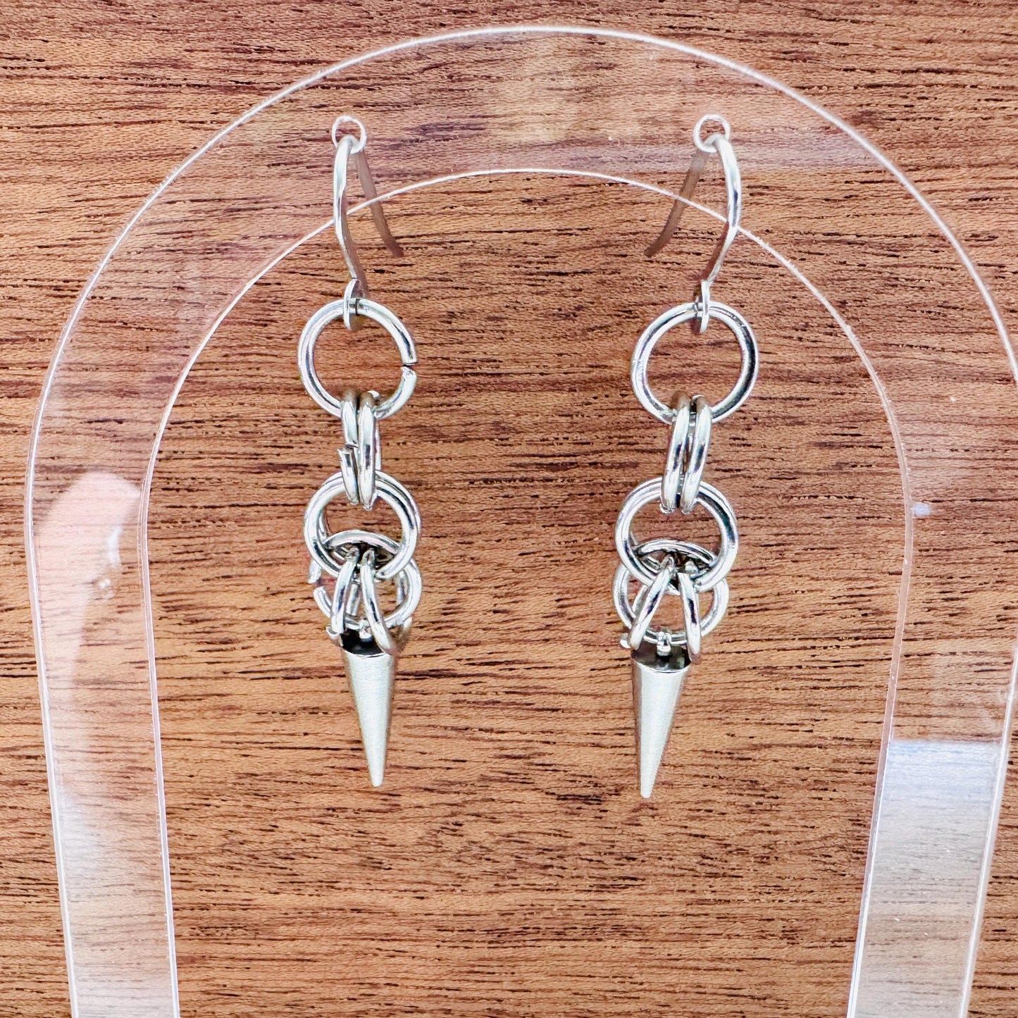 Chainmail Earrings Stainless Steel, Spike Earrings Silver, Goth Earrings, Punk Earrings, Witchy Gifts for Her, Goth Girl Gifts, Industrial