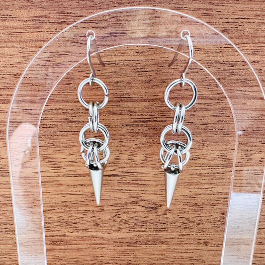 Chainmail Earrings Stainless Steel, Spike Earrings Silver, Goth Earrings, Punk Earrings, Witchy Gifts for Her, Goth Girl Gifts, Industrial