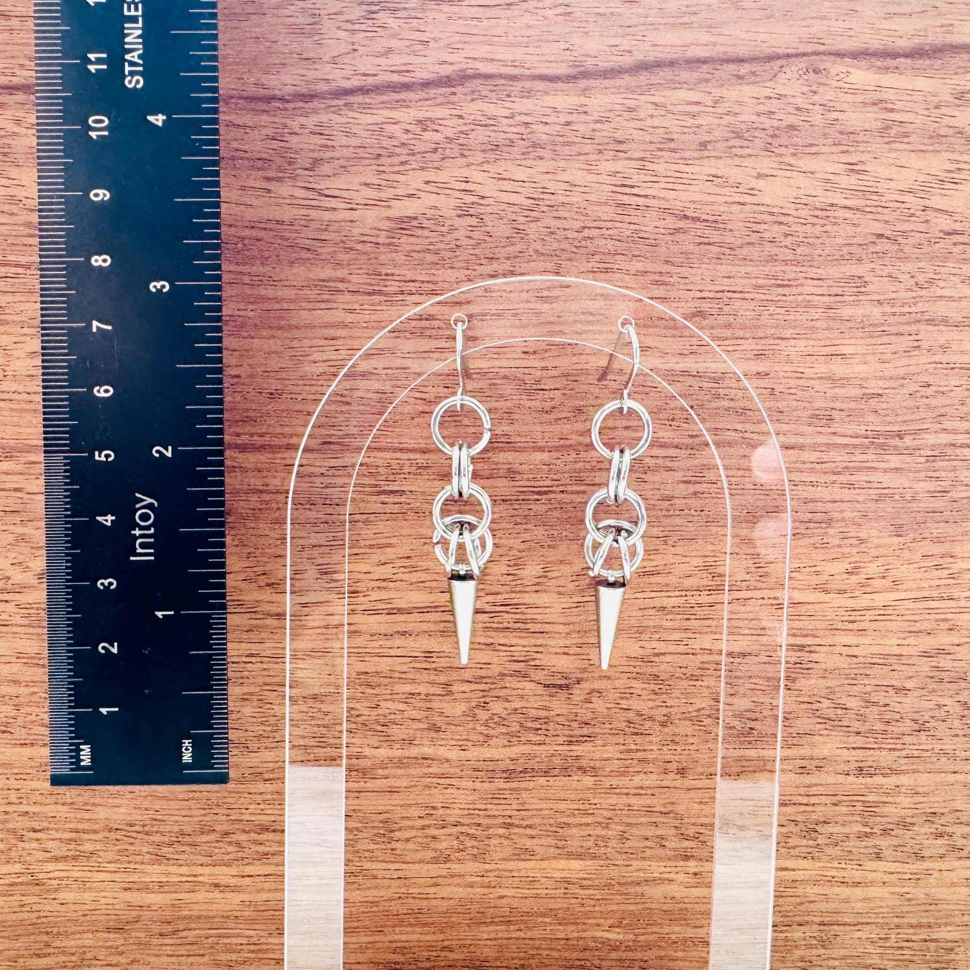 Chainmail Earrings Stainless Steel, Spike Earrings Silver, Goth Earrings, Punk Earrings, Witchy Gifts for Her, Goth Girl Gifts, Industrial