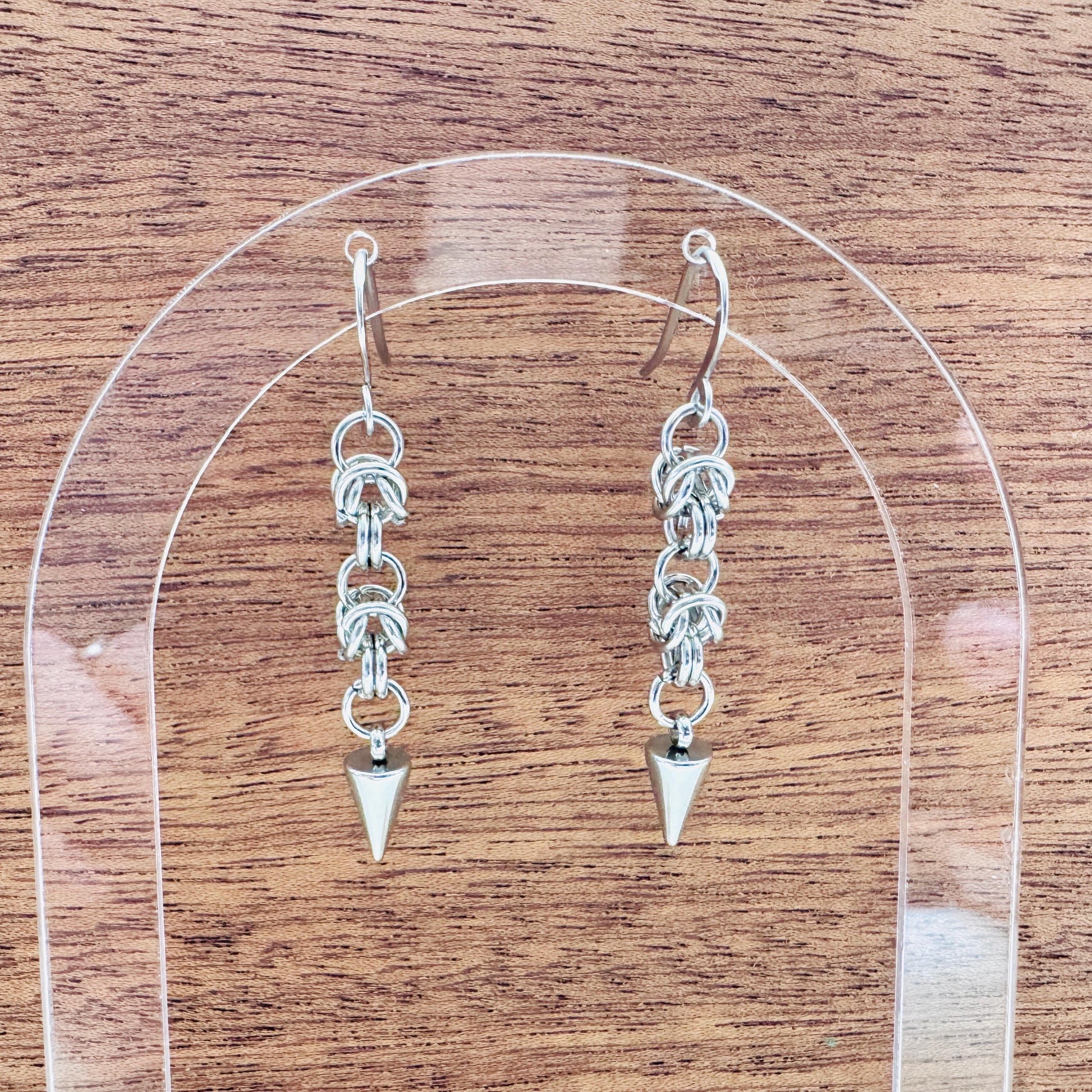 Chainmail Earrings Stainless Steel, Spike Earrings Silver, Goth Earrings, Punk Earrings, Witchy Gifts for Her, Goth Girl Gifts, Metalhead