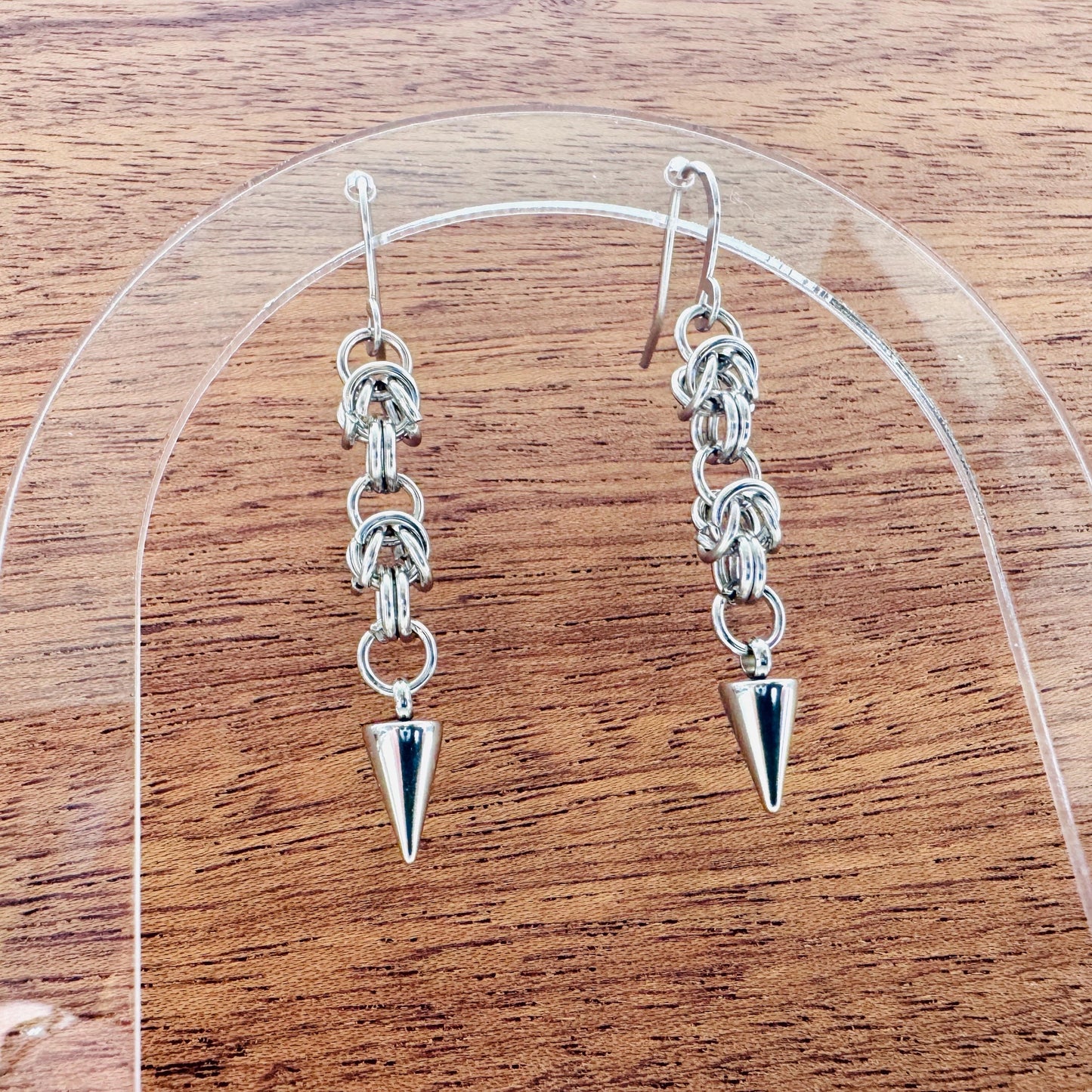 Chainmail Earrings Stainless Steel, Spike Earrings Silver, Goth Earrings, Punk Earrings, Witchy Gifts for Her, Goth Girl Gifts, Metalhead