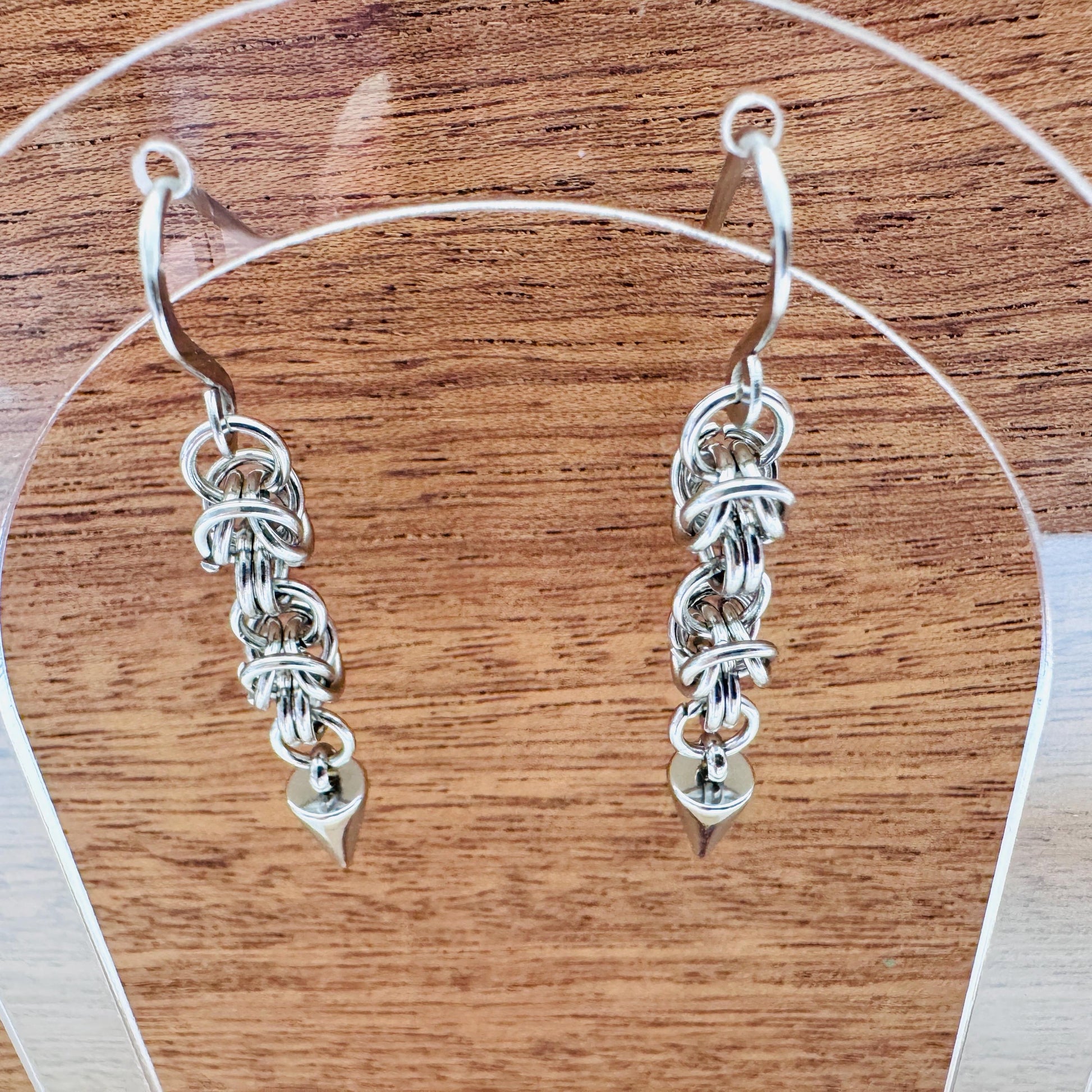 Chainmail Earrings Stainless Steel, Spike Earrings Silver, Goth Earrings, Punk Earrings, Witchy Gifts for Her, Goth Girl Gifts, Metalhead