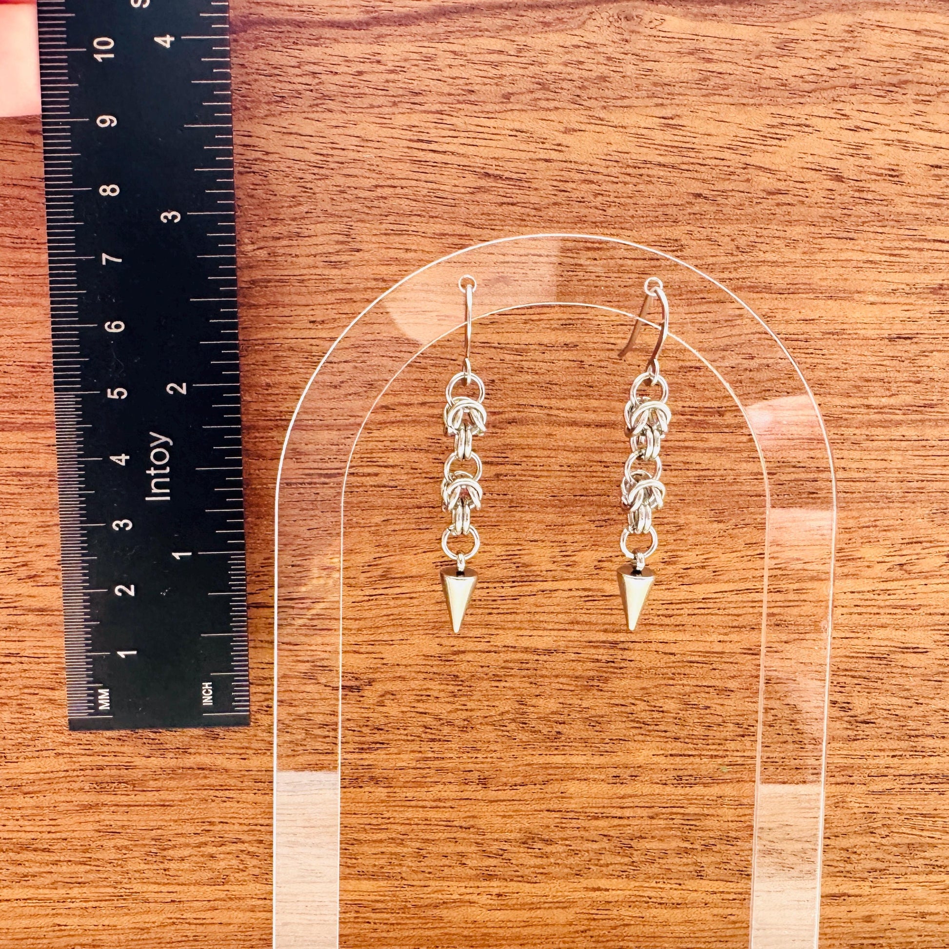 Chainmail Earrings Stainless Steel, Spike Earrings Silver, Goth Earrings, Punk Earrings, Witchy Gifts for Her, Goth Girl Gifts, Metalhead