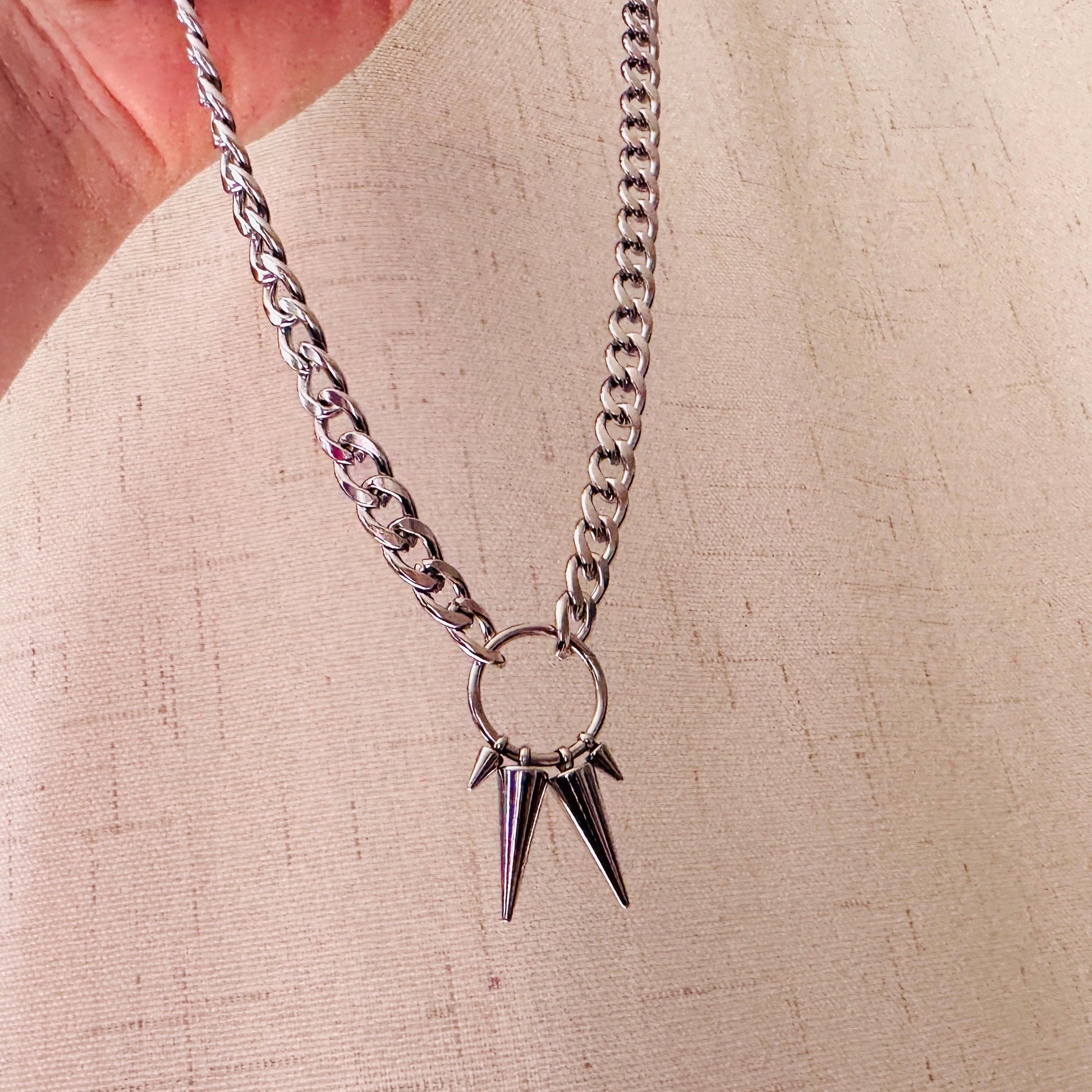 Stainless Steel Curb Chain Necklace, Spike Necklace, Trendy Jewelry 2026, Punk Necklace, Goth Necklace, Witchy Gifts for Her, Metalhead