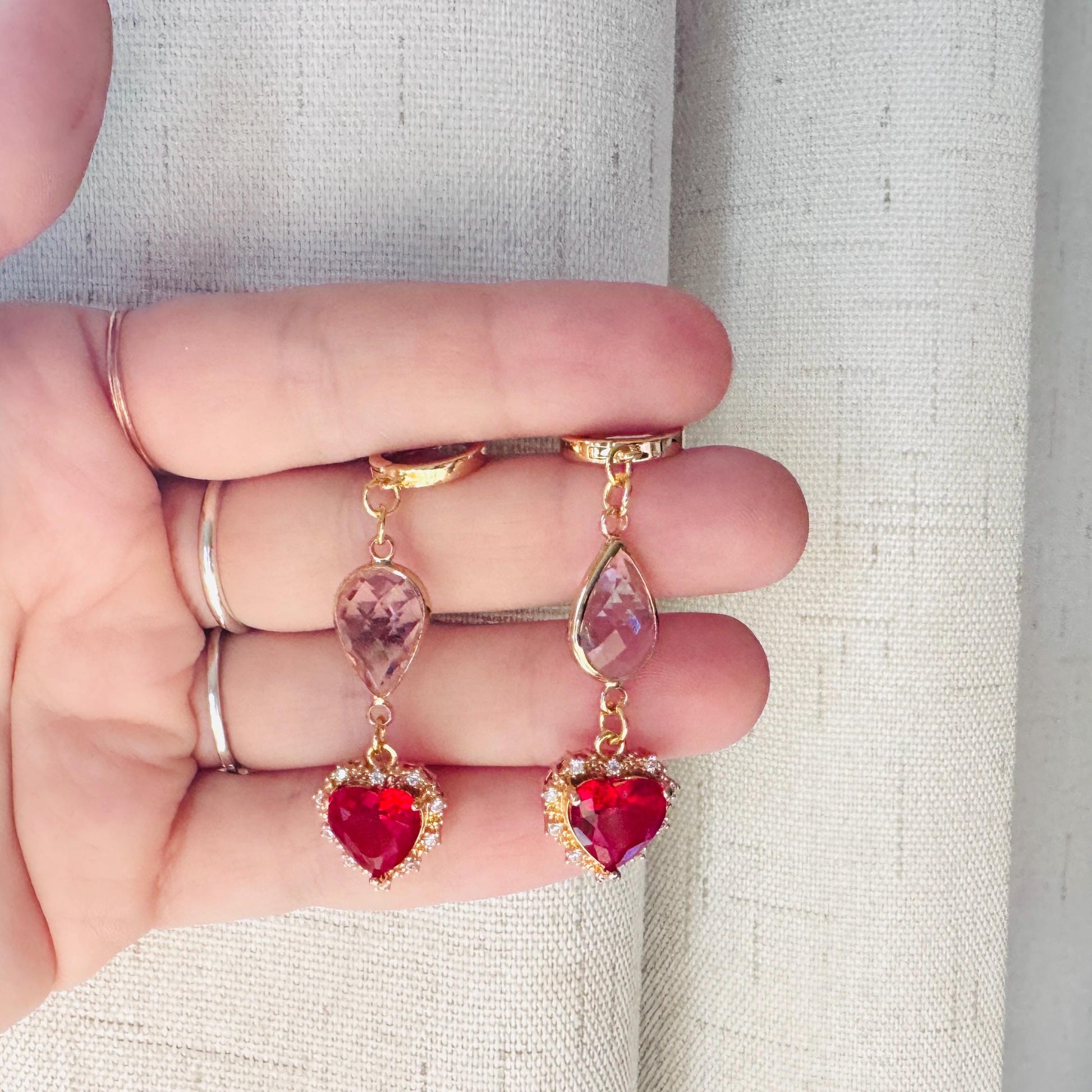 Heart Earrings Gold, Huggie Hoops, Red Earrings, Boho Chic Earrings, Cottagecore Jewelry, Friend Gifts for Birthday, Witchy Gifts for Her
