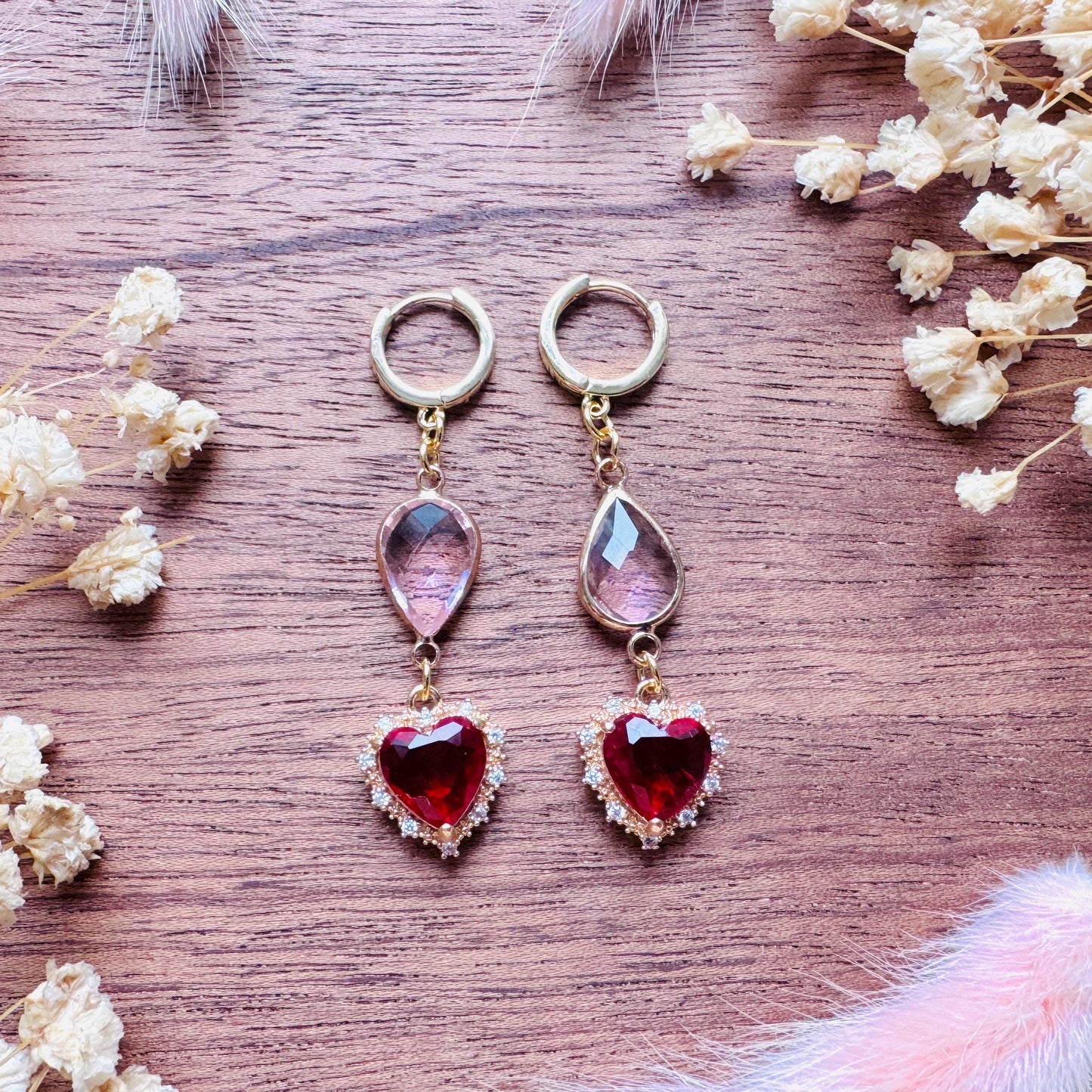 Heart Earrings Gold, Huggie Hoops, Red Earrings, Boho Chic Earrings, Cottagecore Jewelry, Friend Gifts for Birthday, Witchy Gifts for Her