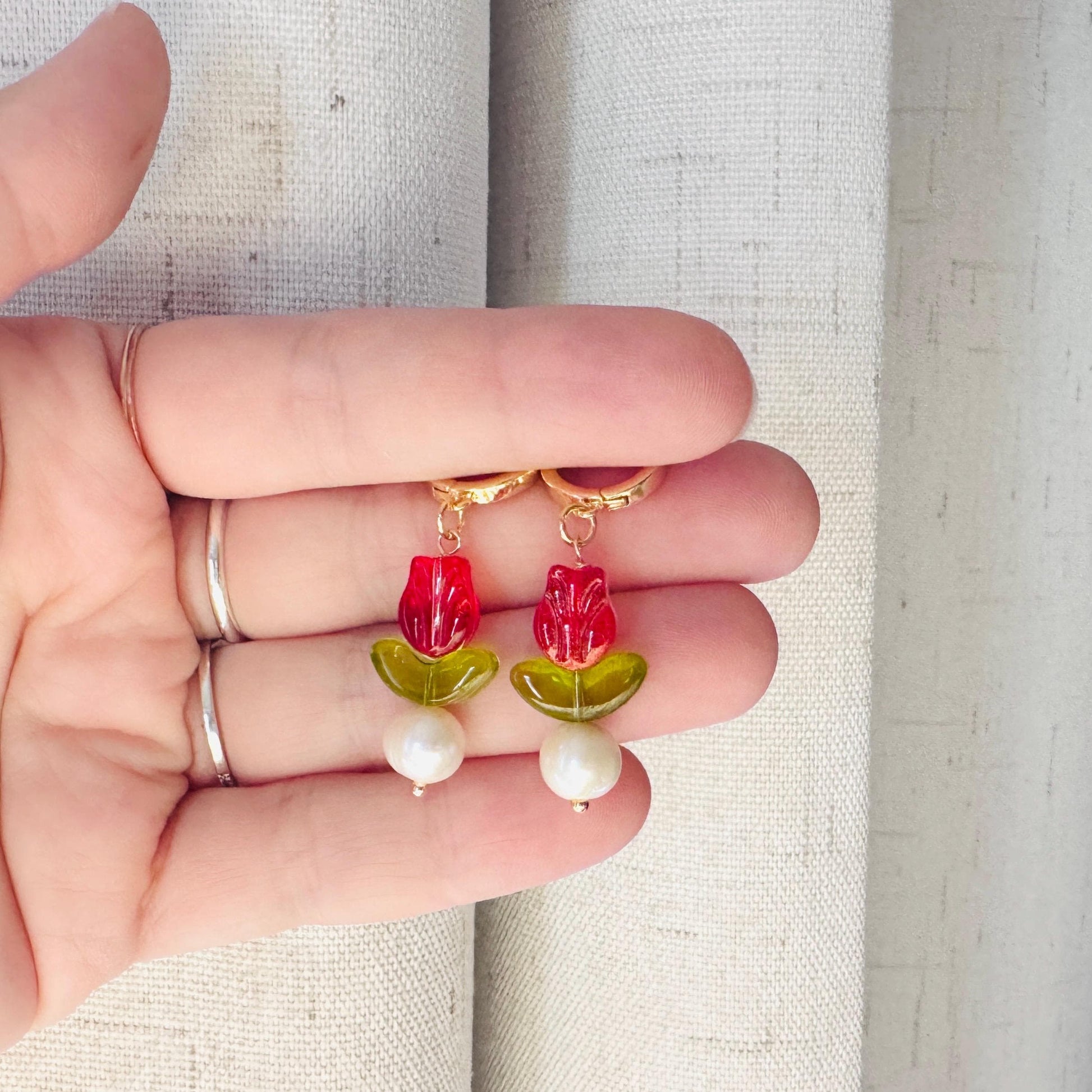 Flower Earrings, Tulip Earrings, Huggie Hoop, Botanical Earrings, Cottagecore Jewelry, Witchy Gifts for Her, Anniversary Gift for Girlfriend