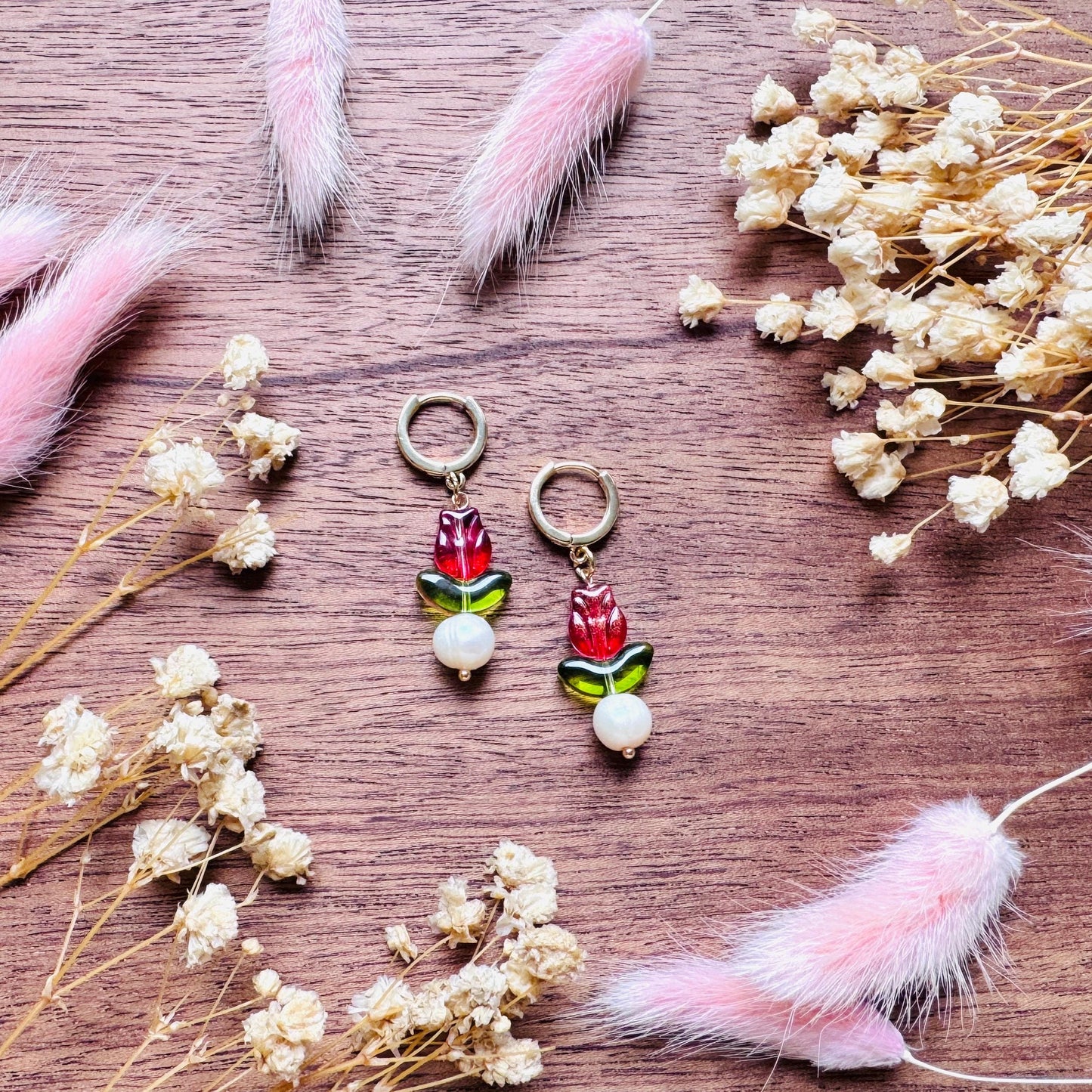Flower Earrings, Tulip Earrings, Huggie Hoop, Botanical Earrings, Cottagecore Jewelry, Witchy Gifts for Her, Anniversary Gift for Girlfriend