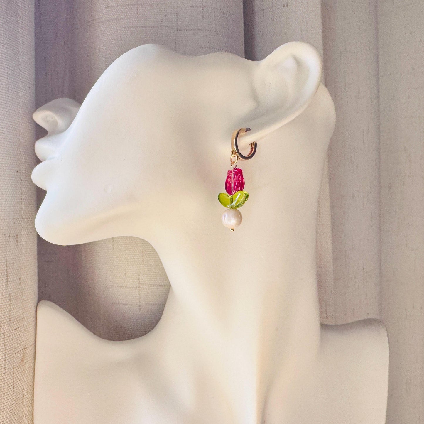 Flower Earrings, Tulip Earrings, Huggie Hoop, Botanical Earrings, Cottagecore Jewelry, Witchy Gifts for Her, Anniversary Gift for Girlfriend