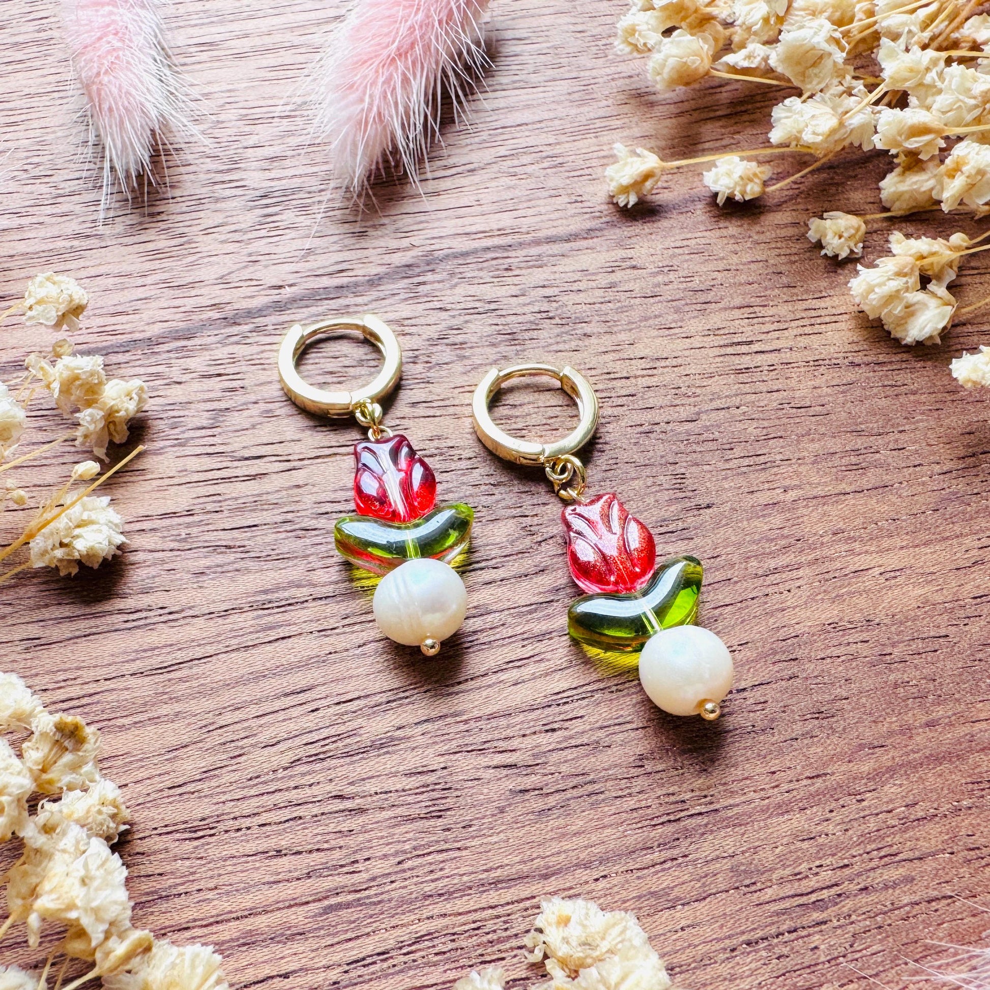 Flower Earrings, Tulip Earrings, Huggie Hoop, Botanical Earrings, Cottagecore Jewelry, Witchy Gifts for Her, Anniversary Gift for Girlfriend