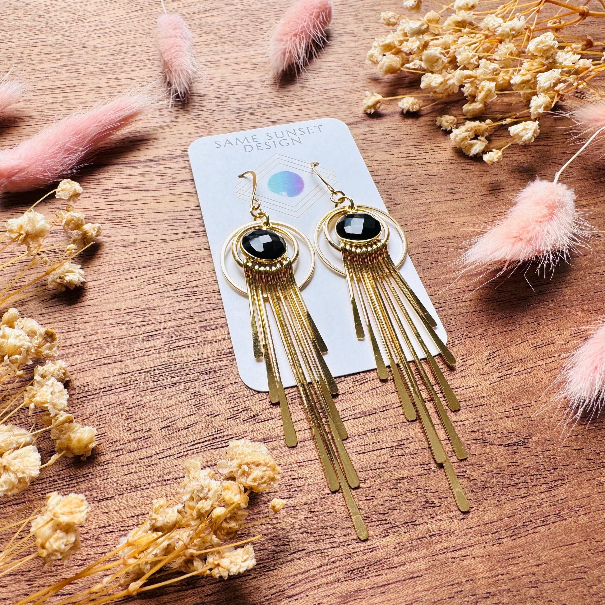 Onyx Earrings Dangle, Fringe Earrings, Witchy Earrings, Boho Earrings Gold, Gemstone Earrings, Art Deco Earrings, Bridal Jewelry, Black