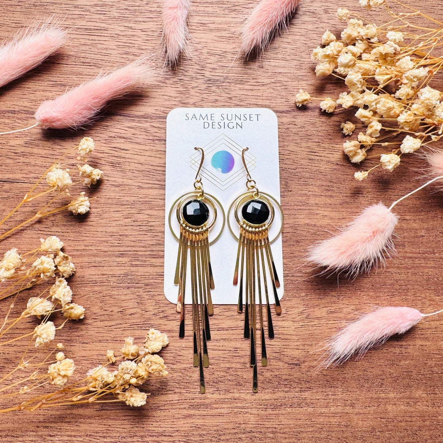 Onyx Earrings Dangle, Fringe Earrings, Witchy Earrings, Boho Earrings Gold, Gemstone Earrings, Art Deco Earrings, Bridal Jewelry, Black