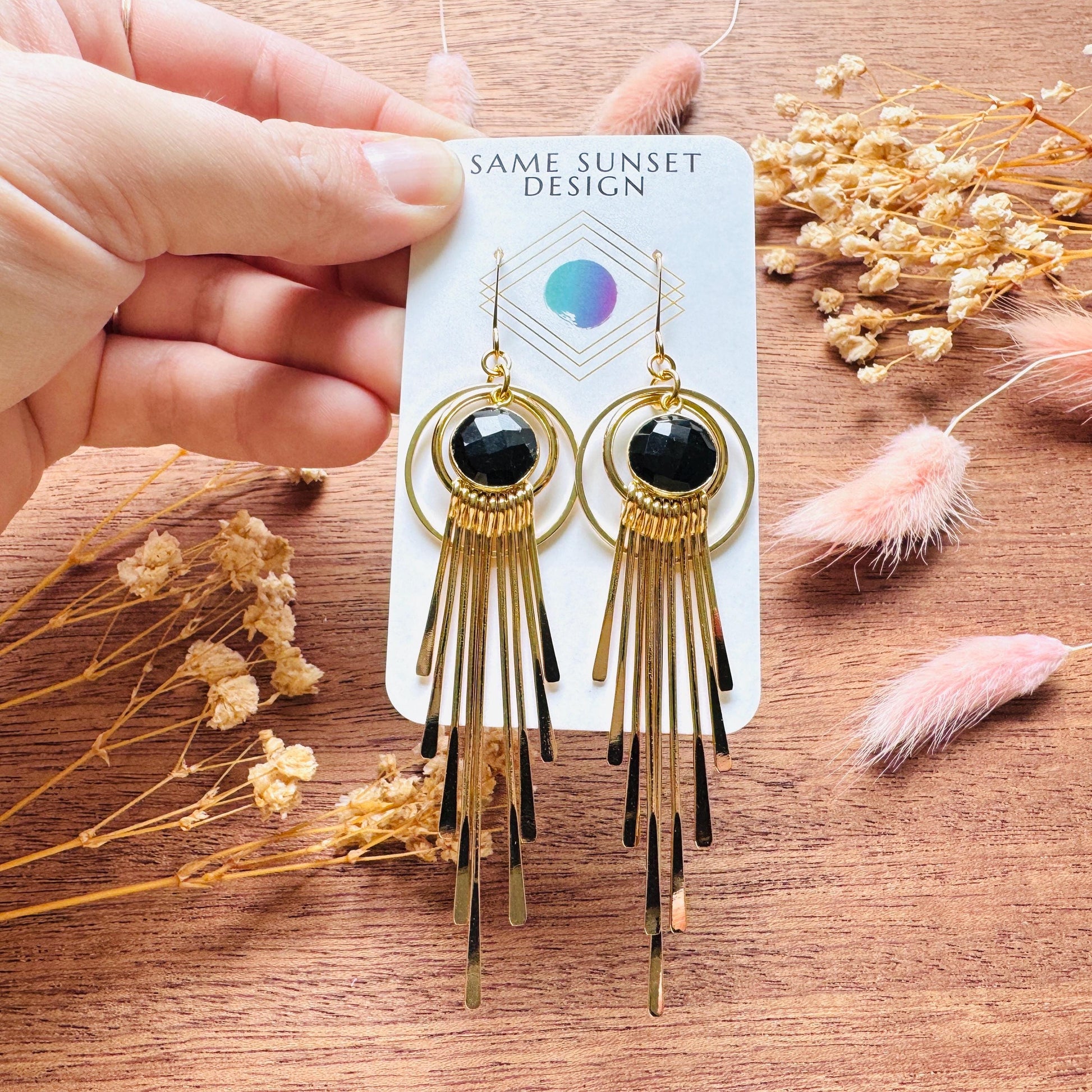 Onyx Earrings Dangle, Fringe Earrings, Witchy Earrings, Boho Earrings Gold, Gemstone Earrings, Art Deco Earrings, Bridal Jewelry, Black
