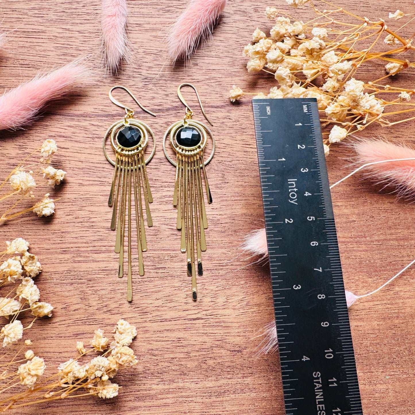 Onyx Earrings Dangle, Fringe Earrings, Witchy Earrings, Boho Earrings Gold, Gemstone Earrings, Art Deco Earrings, Bridal Jewelry, Black