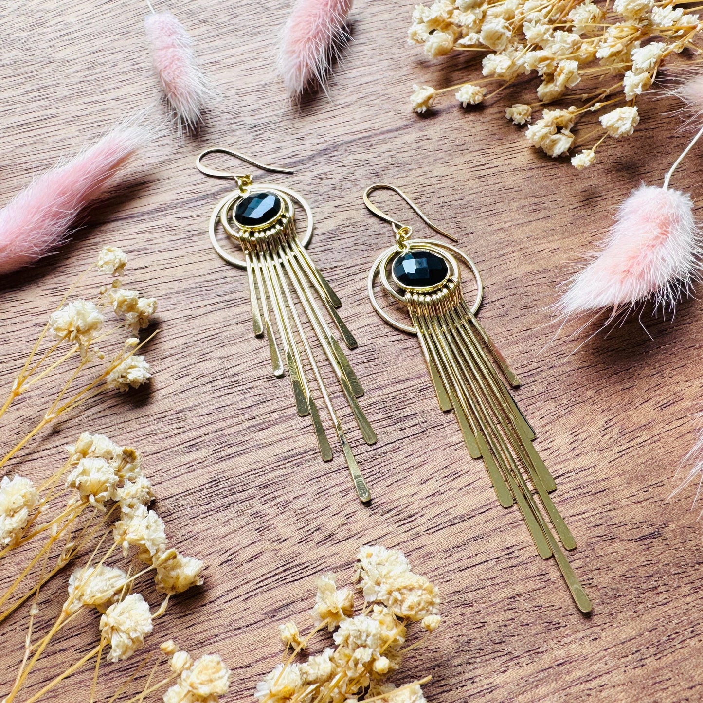 Onyx Earrings Dangle, Fringe Earrings, Witchy Earrings, Boho Earrings Gold, Gemstone Earrings, Art Deco Earrings, Bridal Jewelry, Black