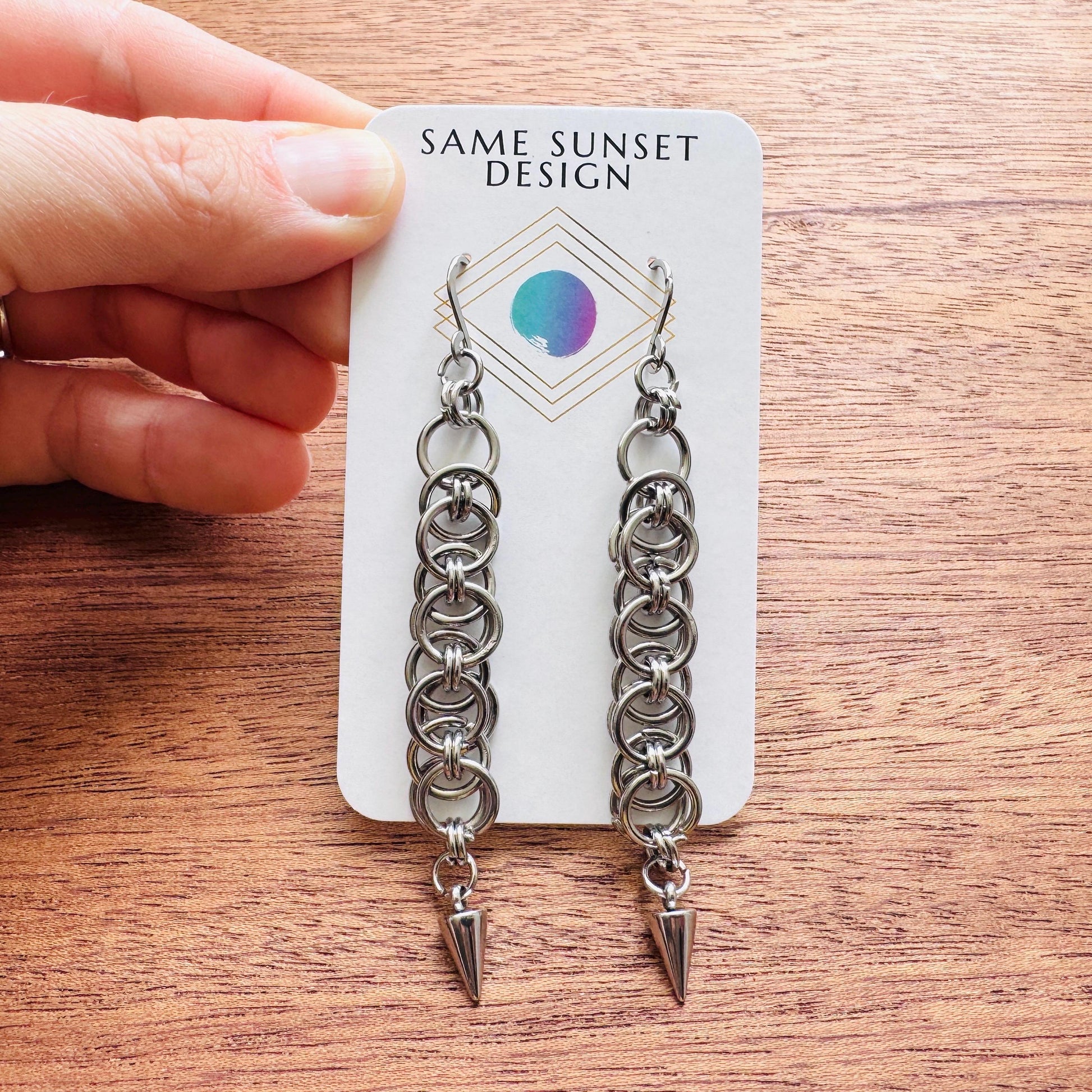 Chainmail Earrings Stainless Steel, Goth Earrings, Punk Earrings, Gothic Earrings Men, Witchy Gifts for Her, Goth Girl Gifts, Silver