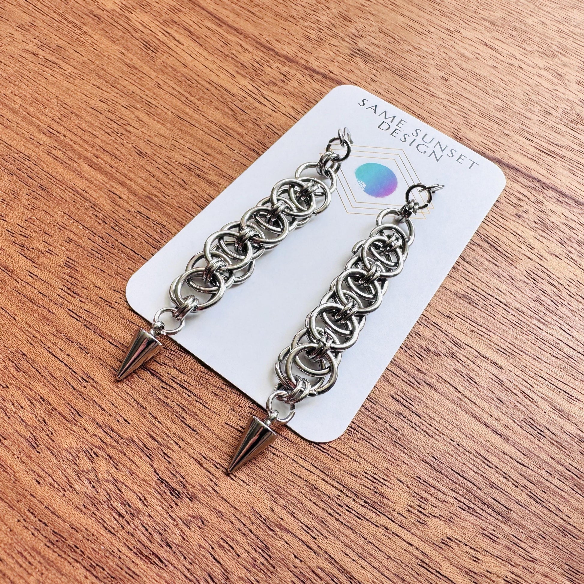 Chainmail Earrings Stainless Steel, Goth Earrings, Punk Earrings, Gothic Earrings Men, Witchy Gifts for Her, Goth Girl Gifts, Silver